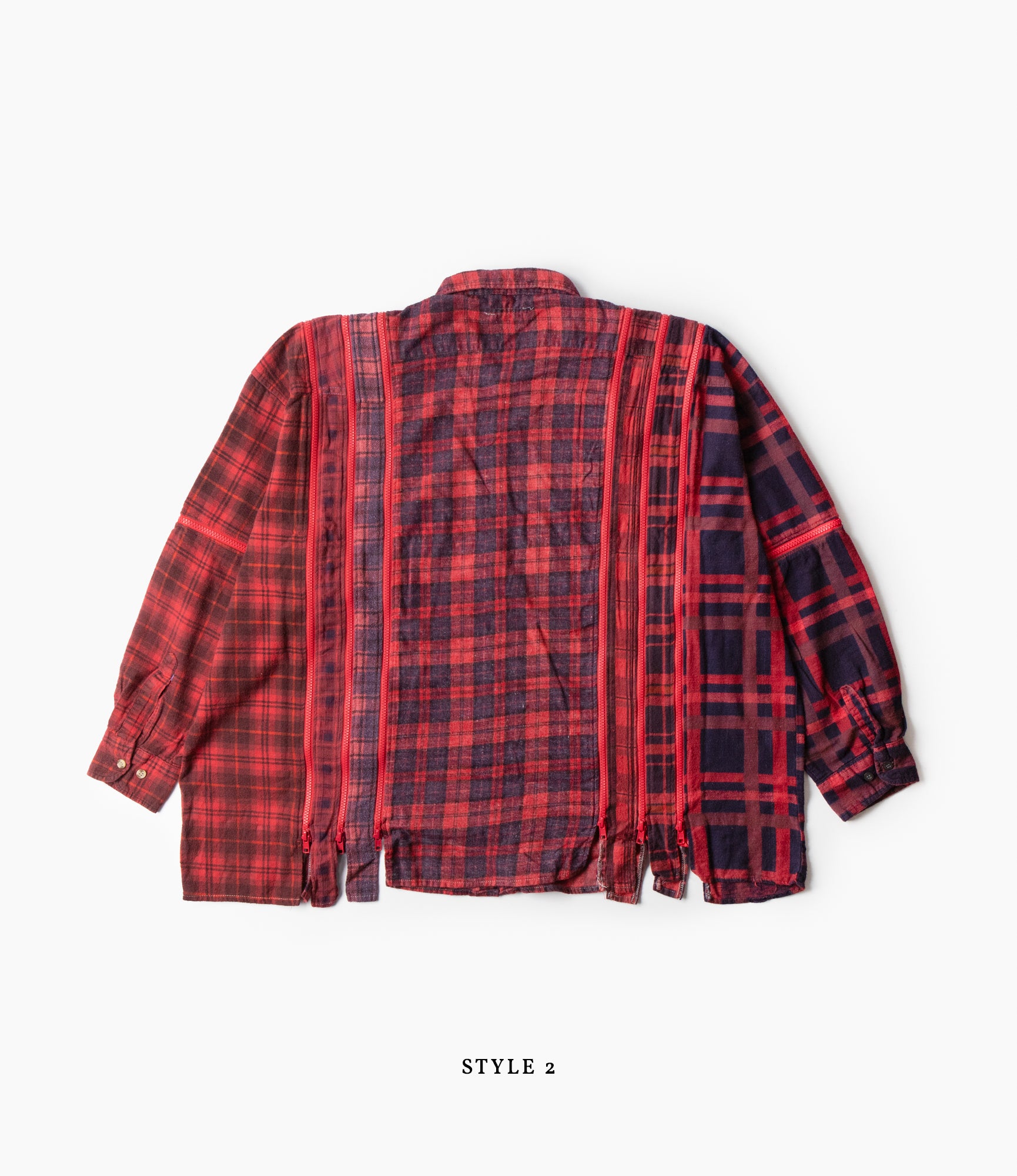 7 Cuts Wide Zipped Shirt – Red Overdyed Flannel