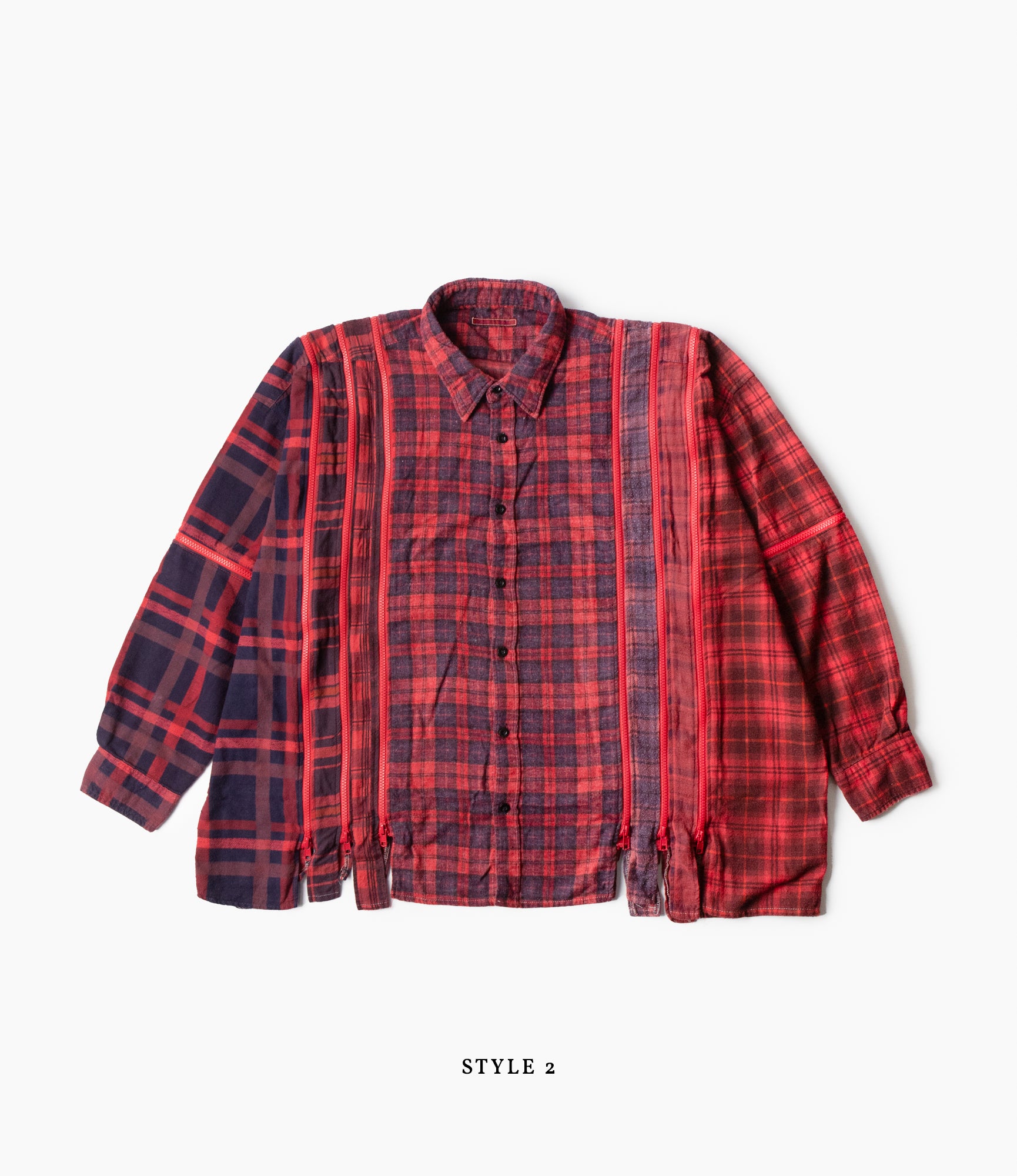 7 Cuts Wide Zipped Shirt – Red Overdyed Flannel