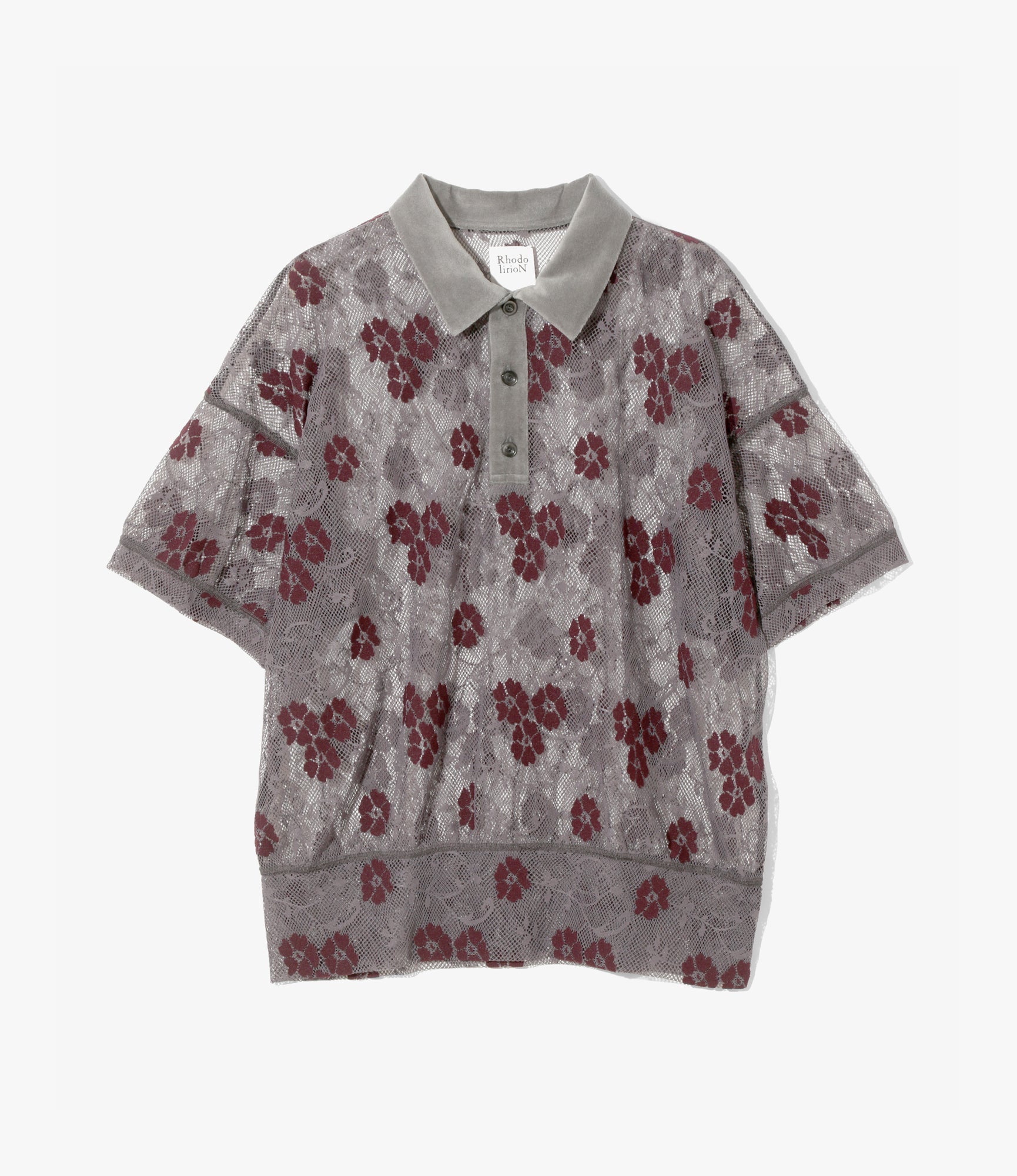 Polo Shirt – Grey Flower Lace