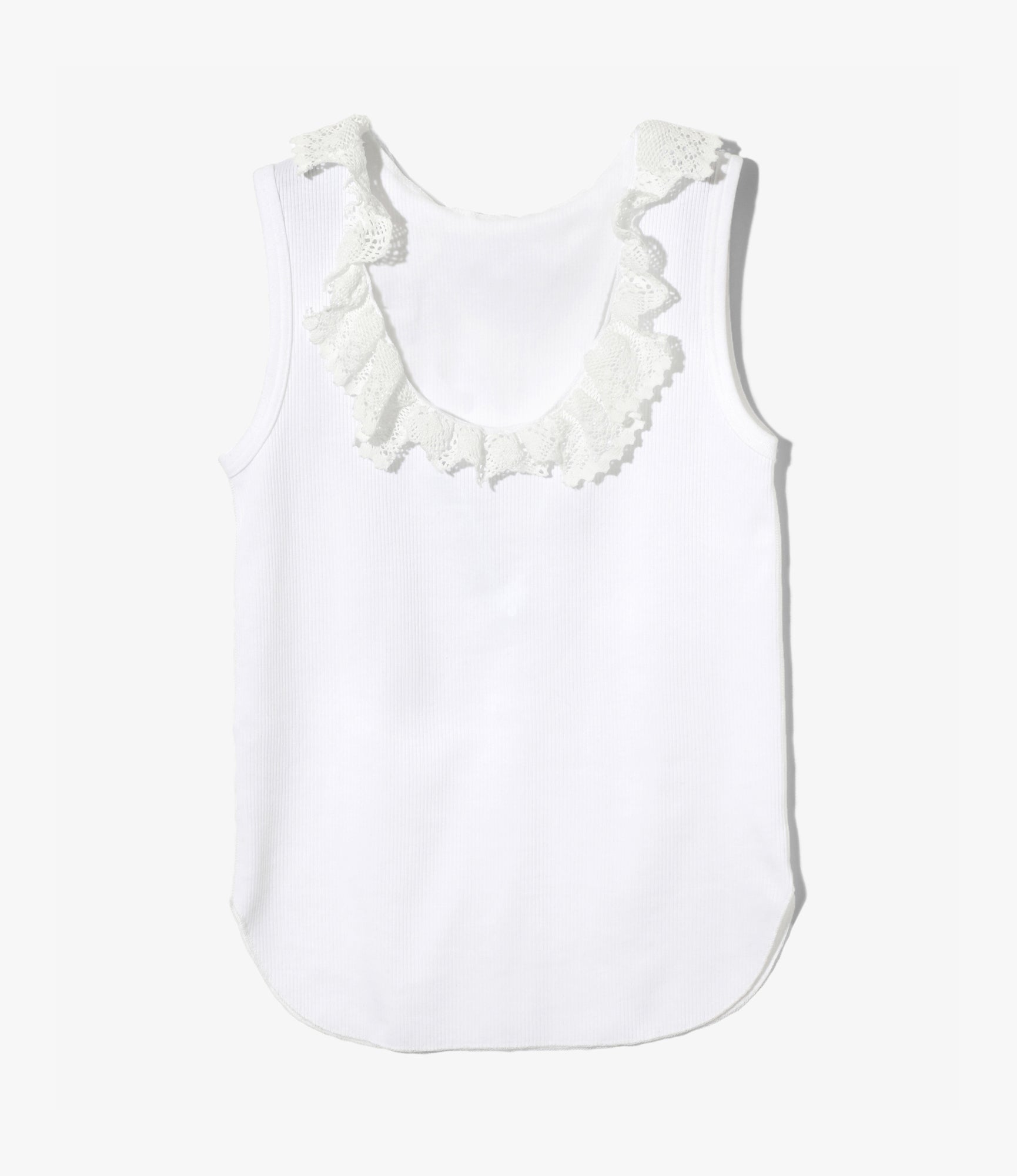 Ribbed Lace Tank Top – White