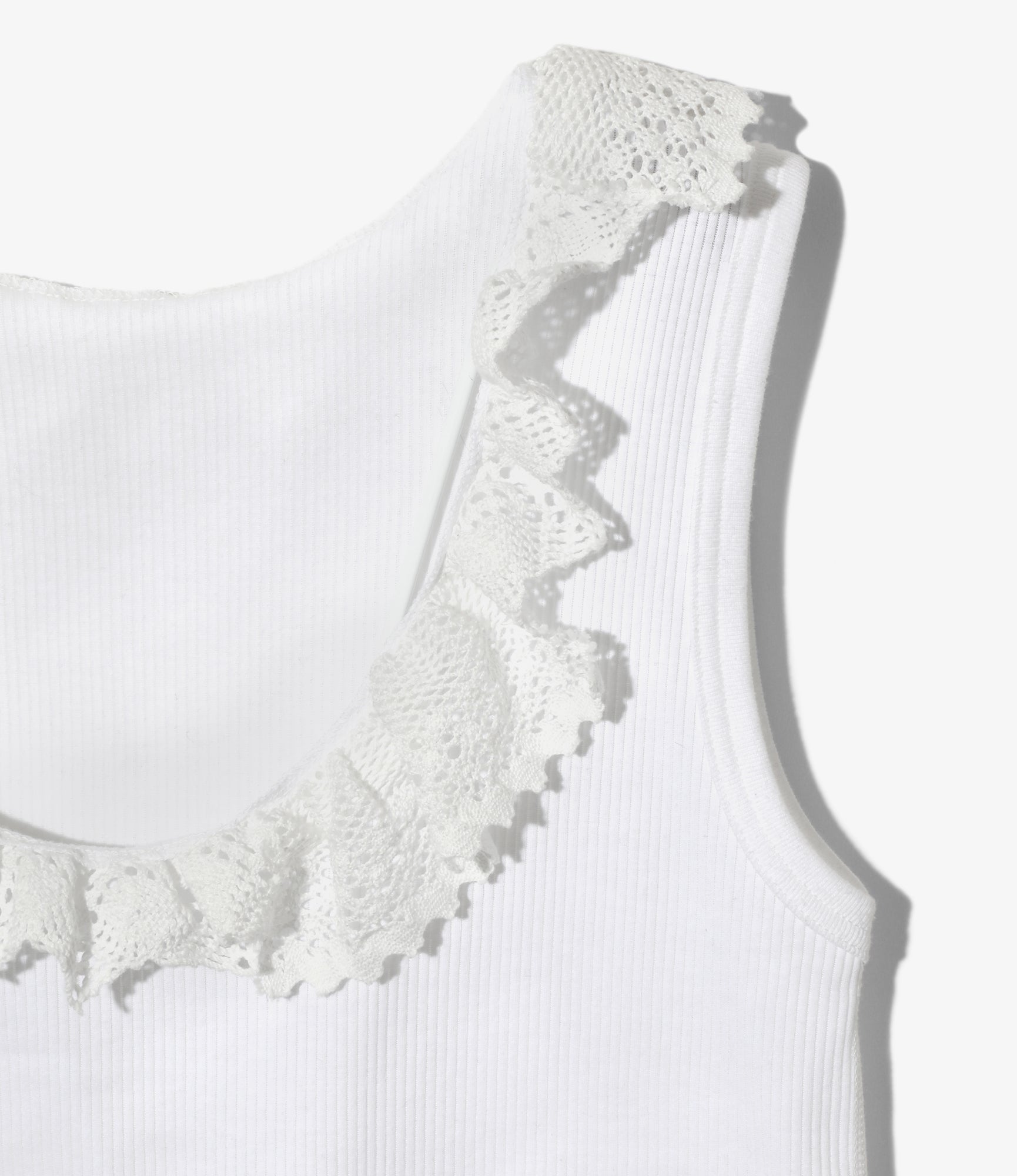 Ribbed Lace Tank Top – White