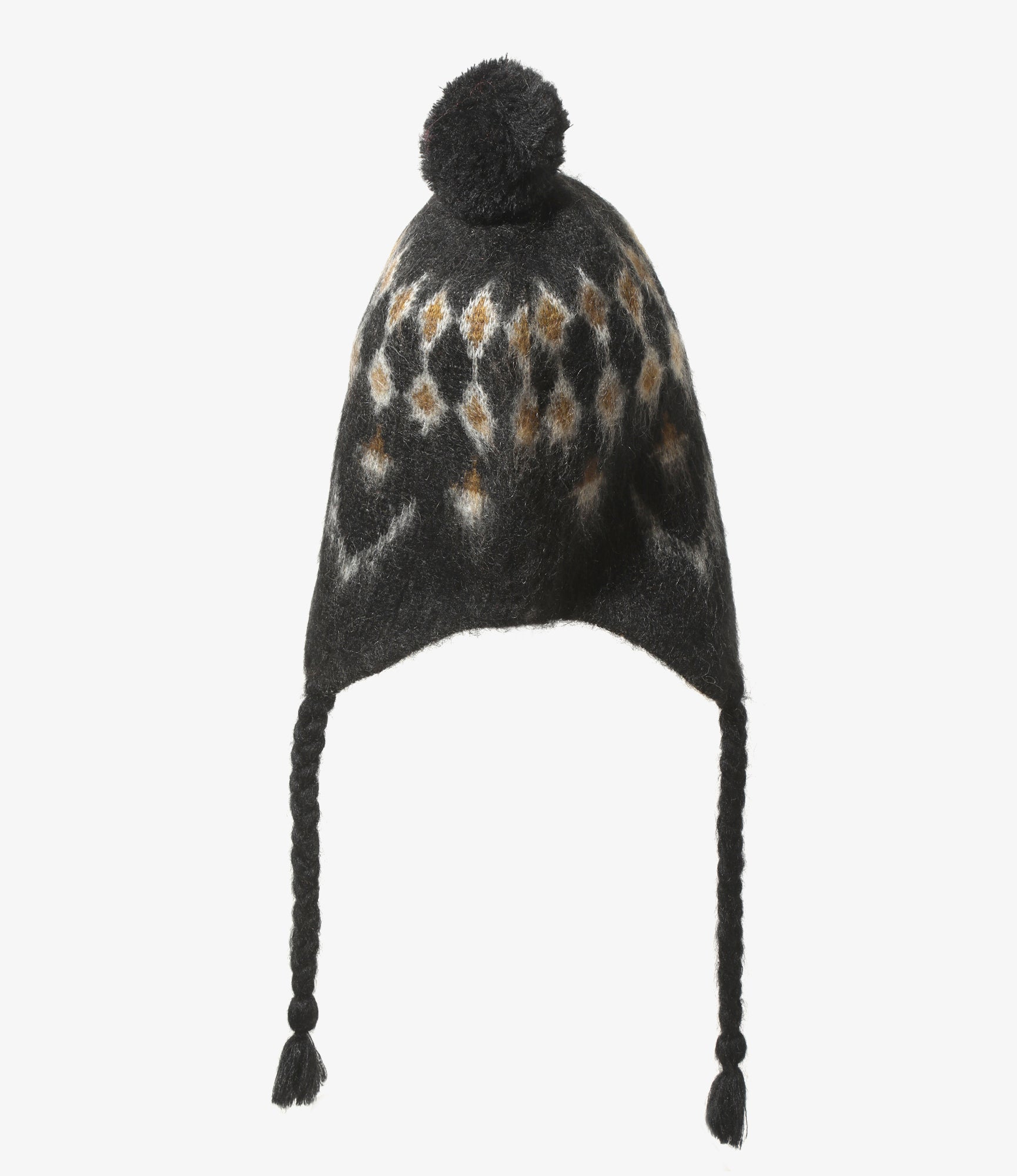 Mohair Knit Cap - Black Nordic Pattern