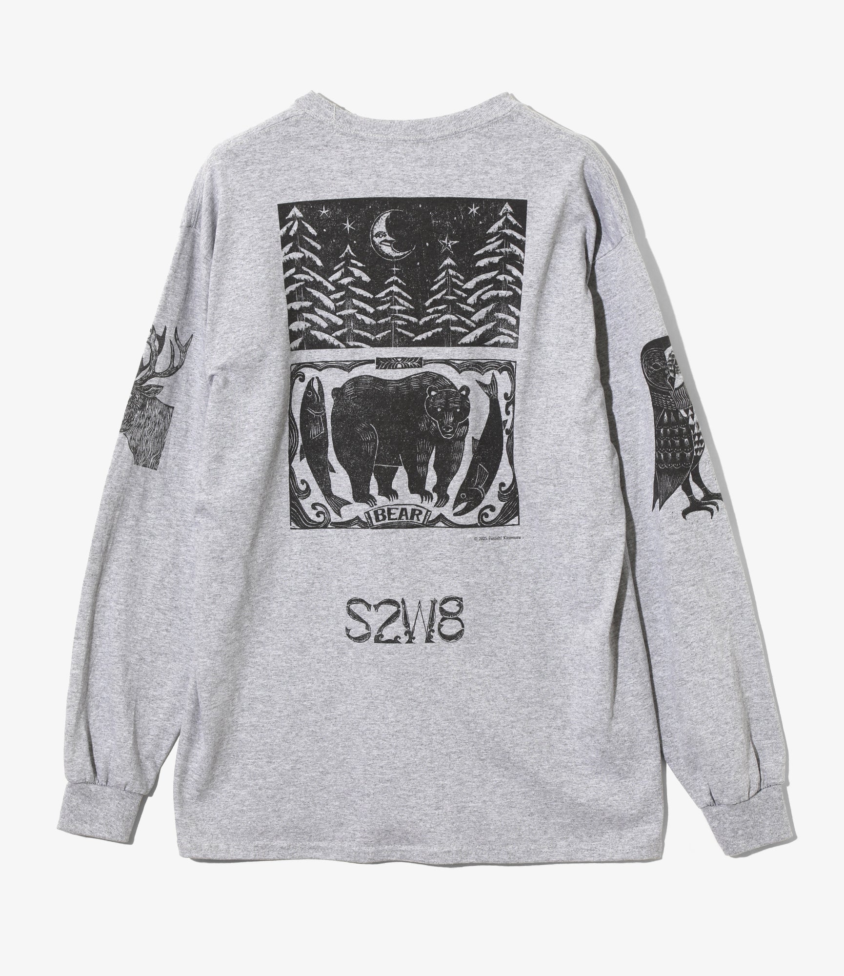 Long Sleeve T-Shirt – Grey Woodblock Print