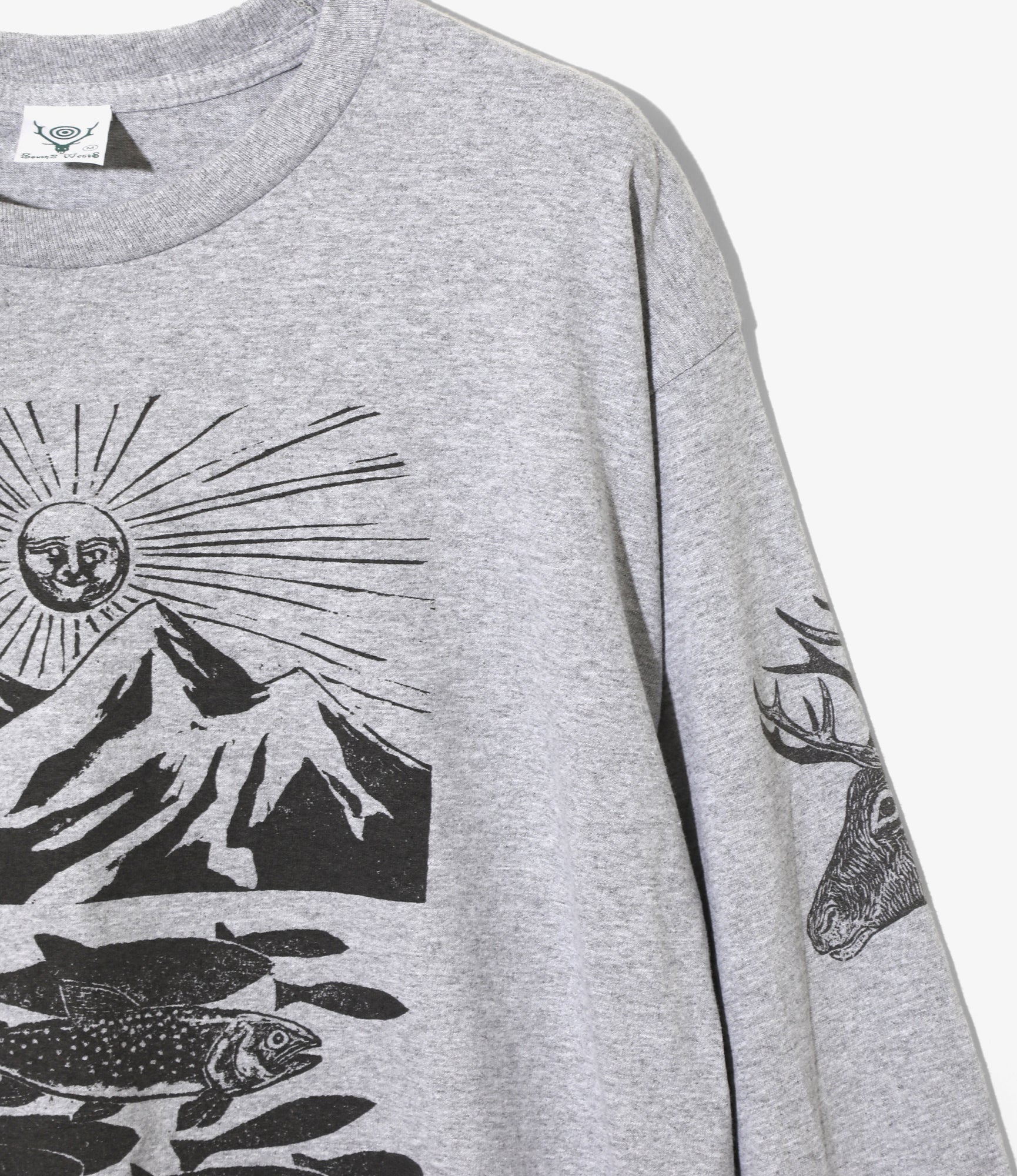 Long Sleeve T-Shirt – Grey Woodblock Print