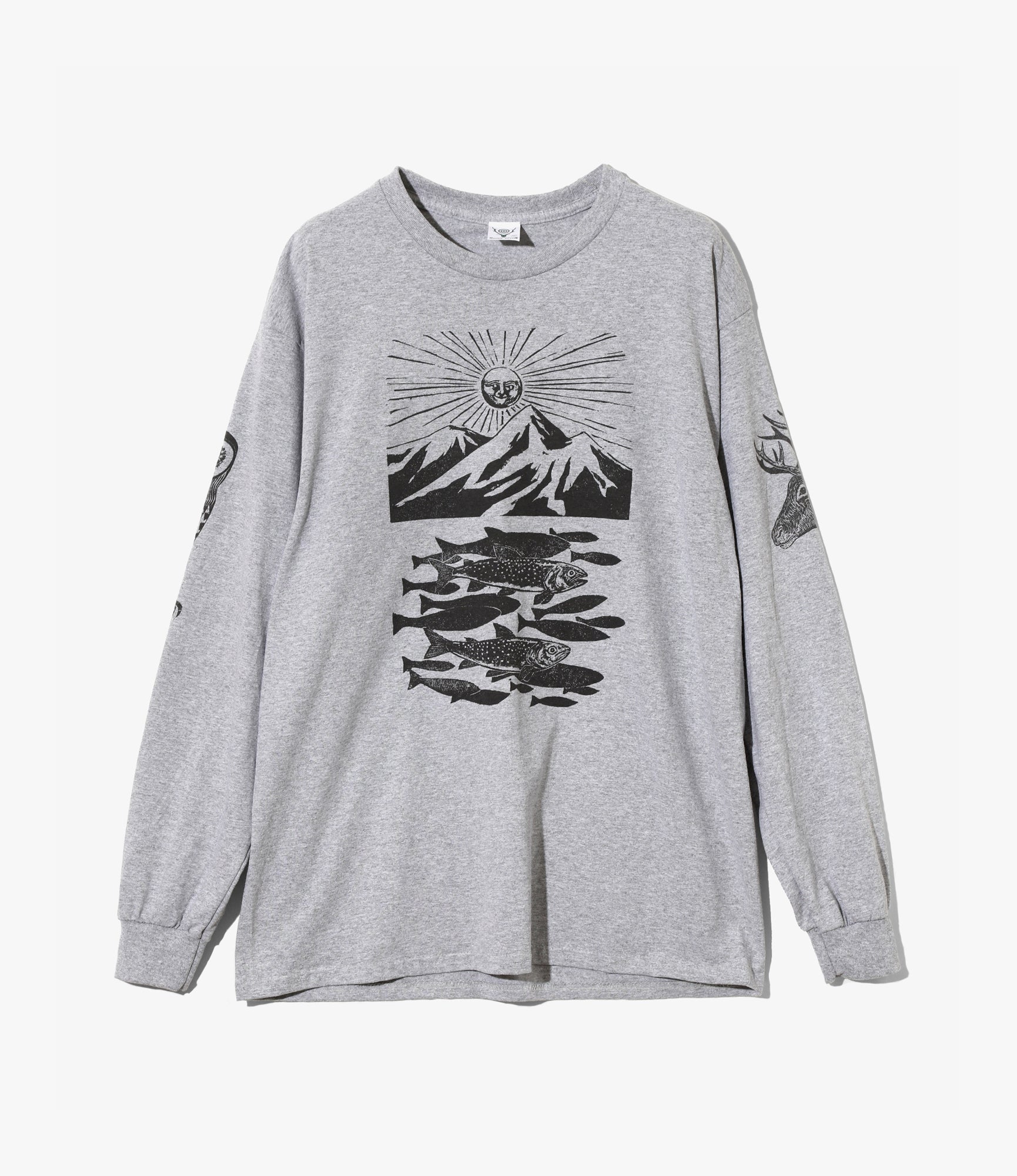 Long Sleeve T-Shirt – Grey Woodblock Print