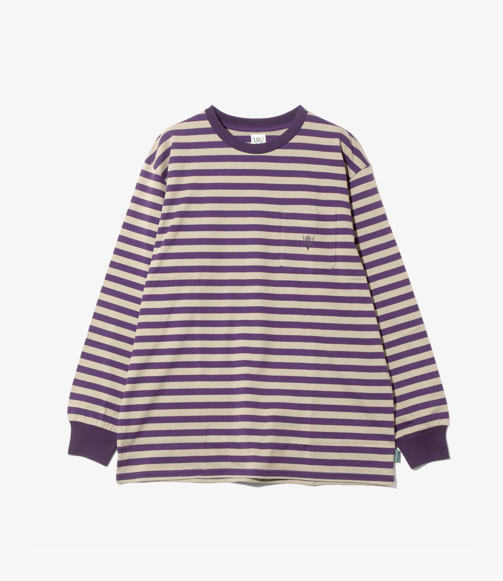 Long Sleeve Round Pocket T-Shirt – Purple/Natural