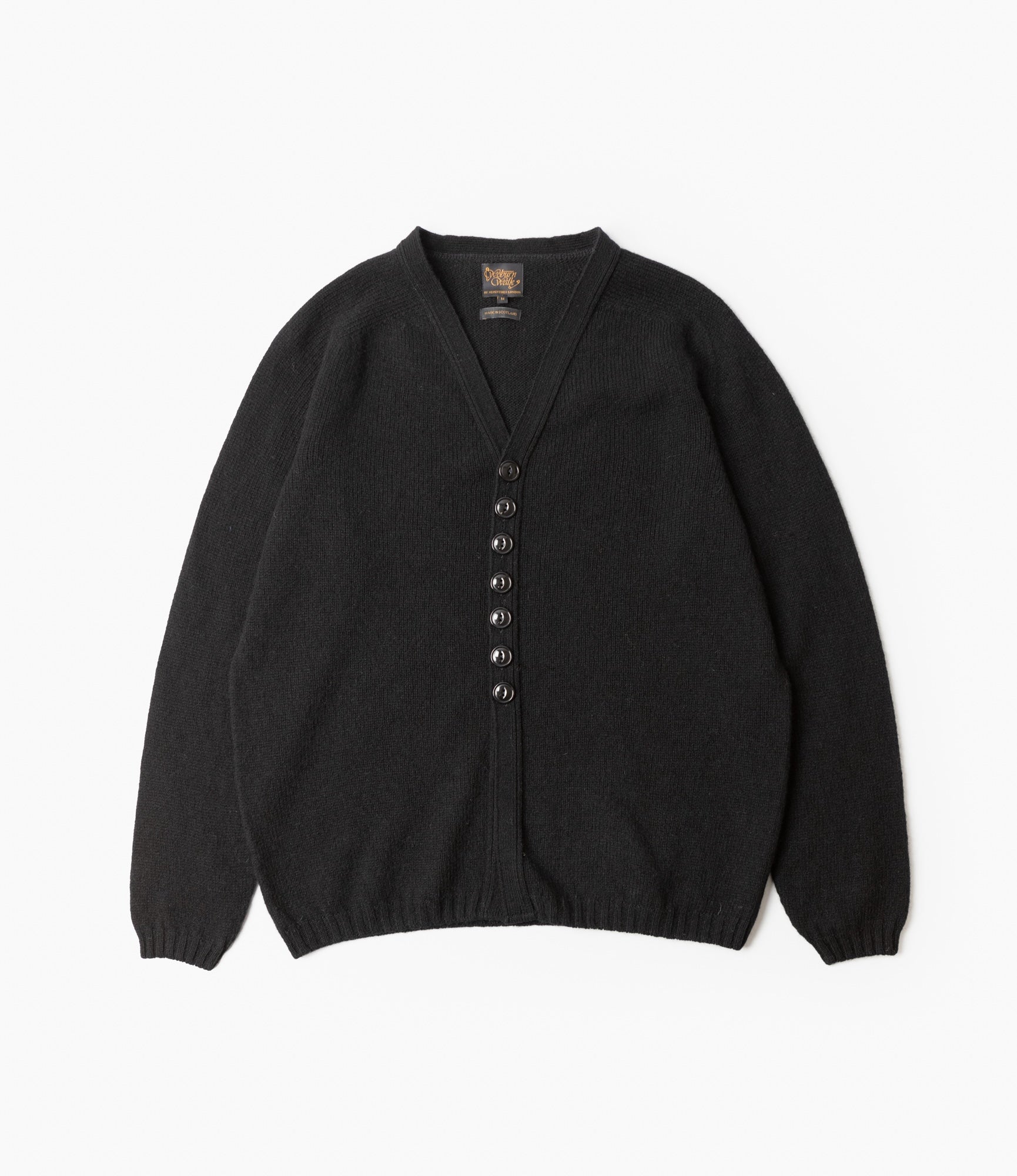 Fisherman Cardigan – Black Shetland Wool