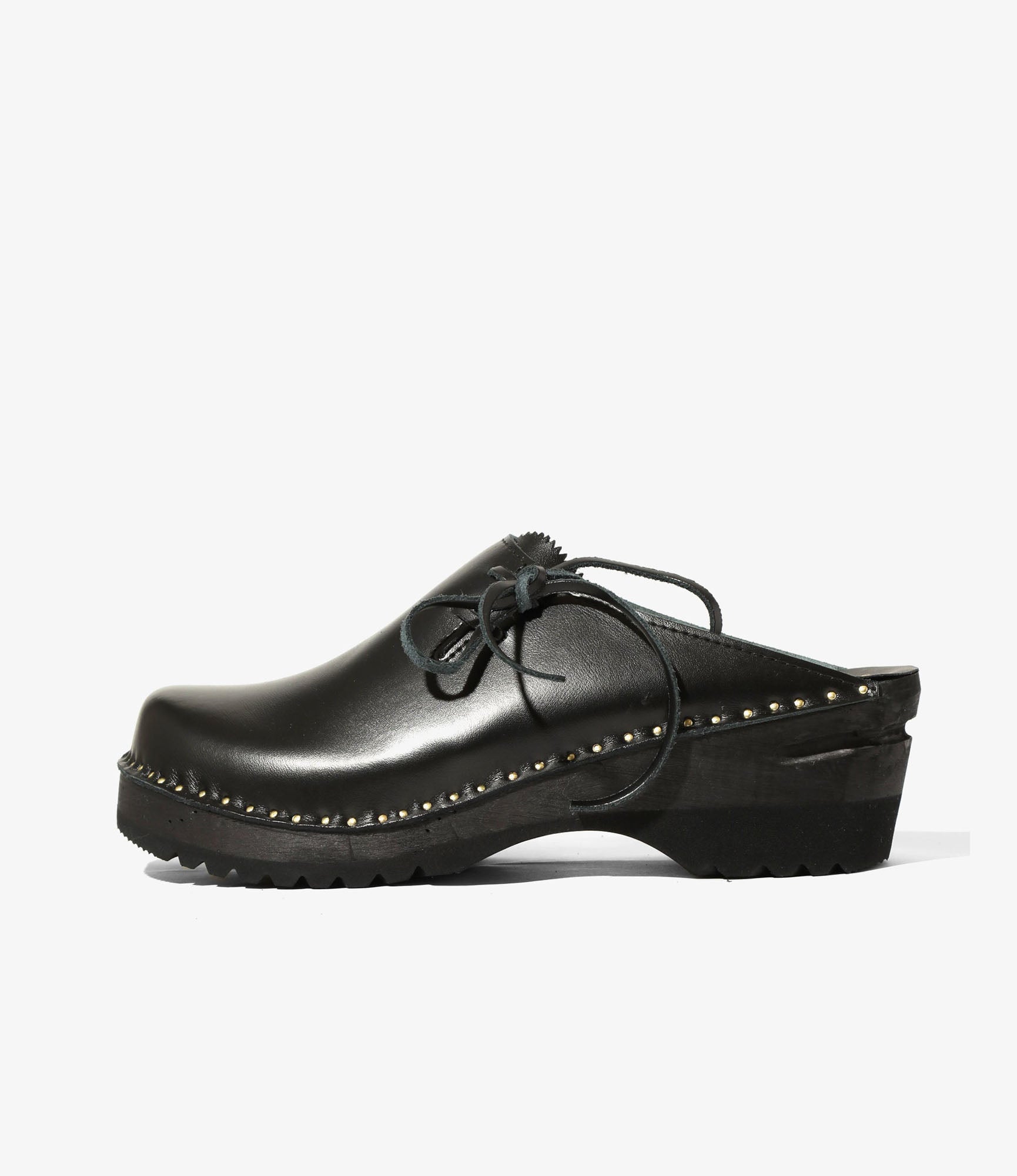 'Alps' Side Lace Clog – Black Leather