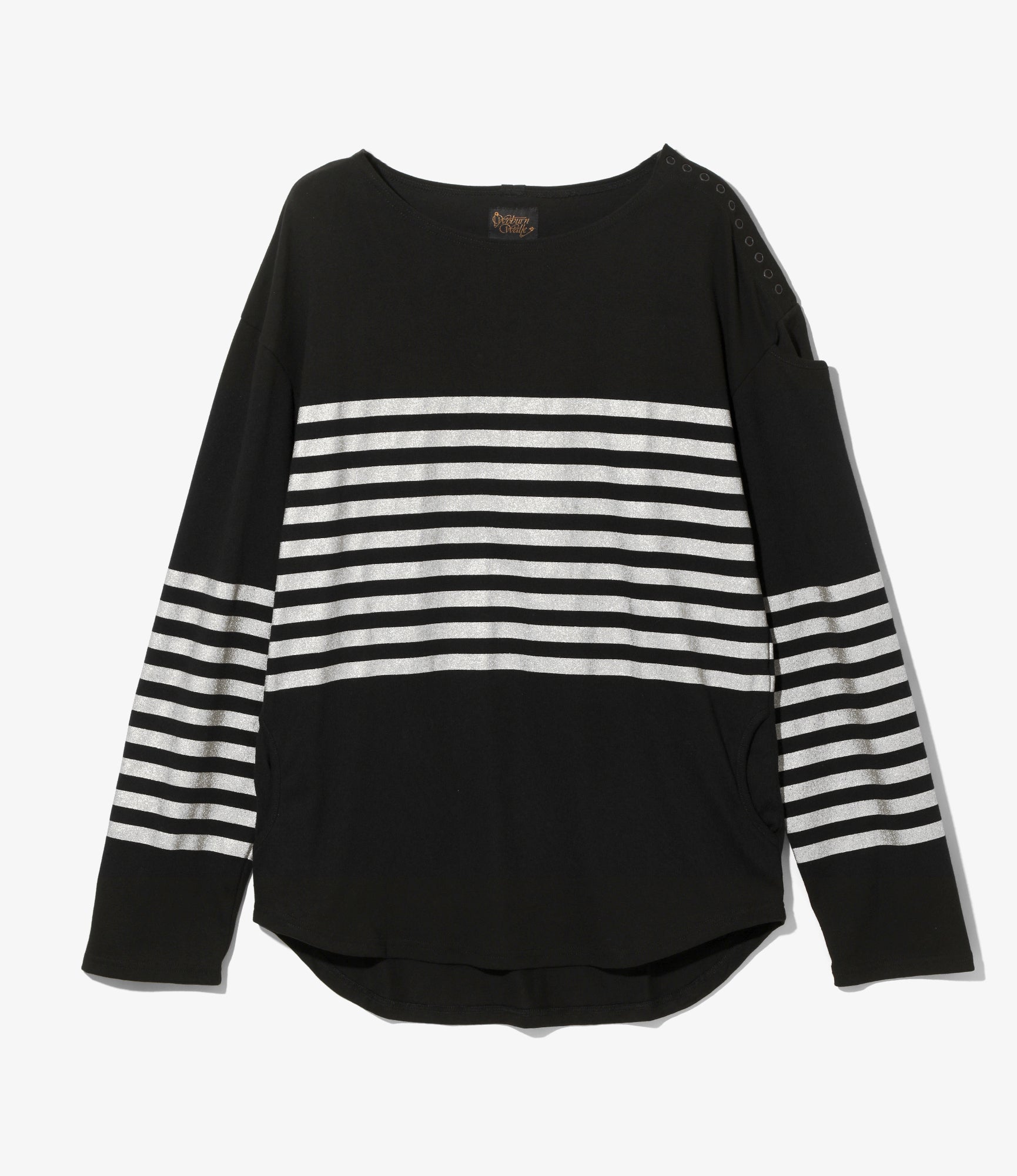 Woburn Walk Fisherman Boat Neck Shirt - Snap Shoulder - Black/ Metallic Stripe – Woburn Walk – Nepenthes London