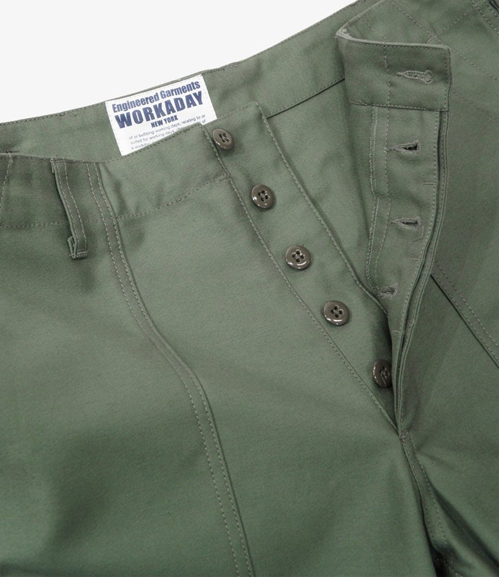 Engineered Garments Workaday Fatigue Pant - Olive Cotton Reversed Sateen – Workaday – Nepenthes London