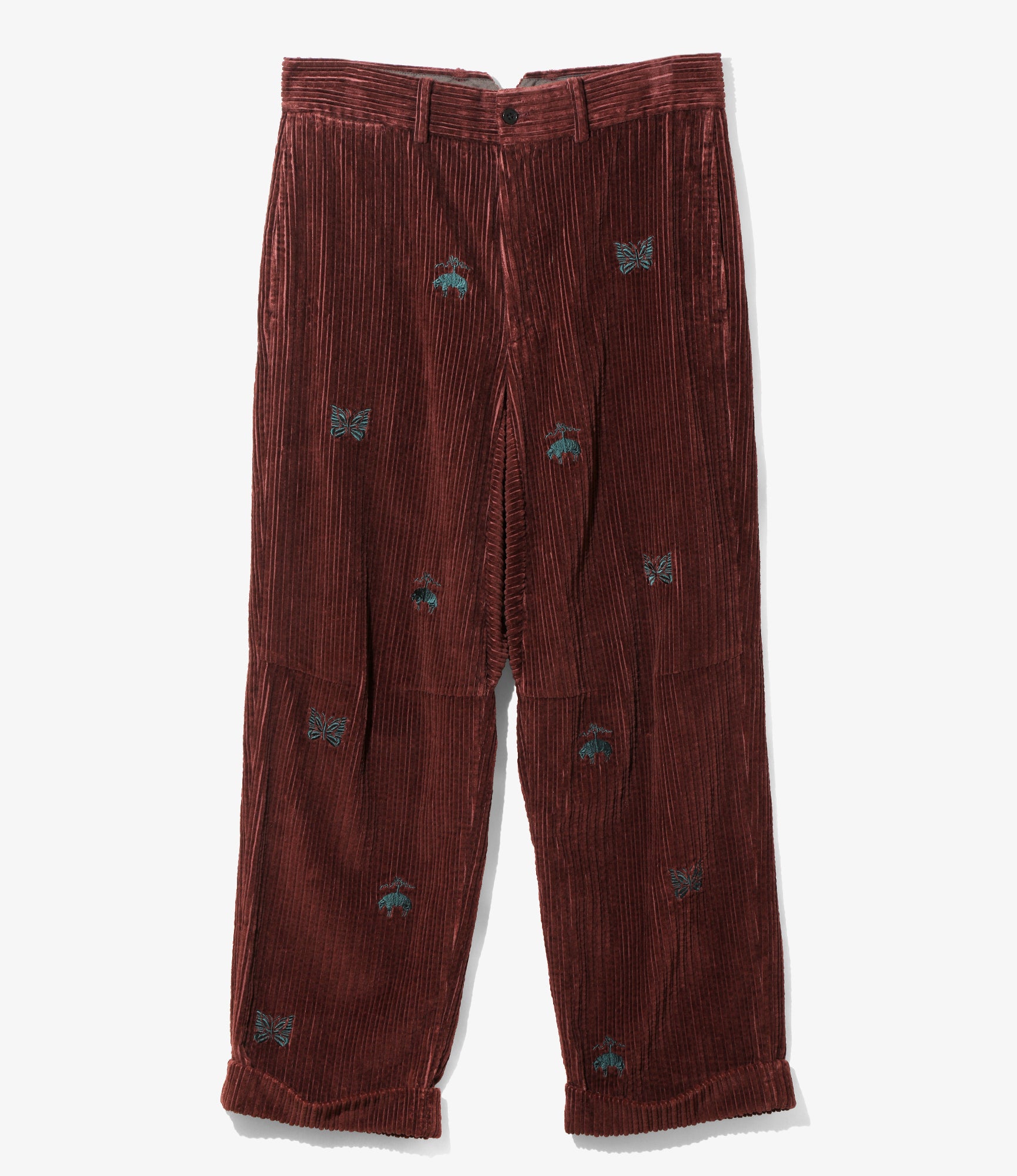 Wide Trousers - Bordeaux Embroidered Corduroy