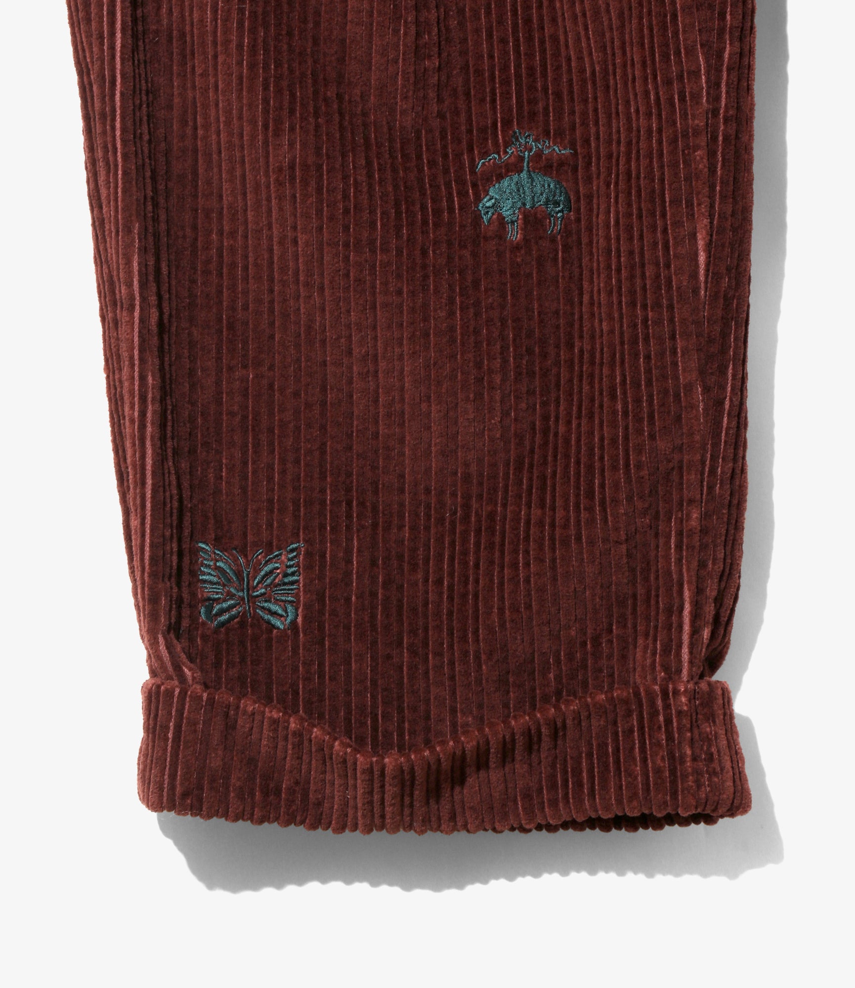 Wide Trousers - Bordeaux Embroidered Corduroy