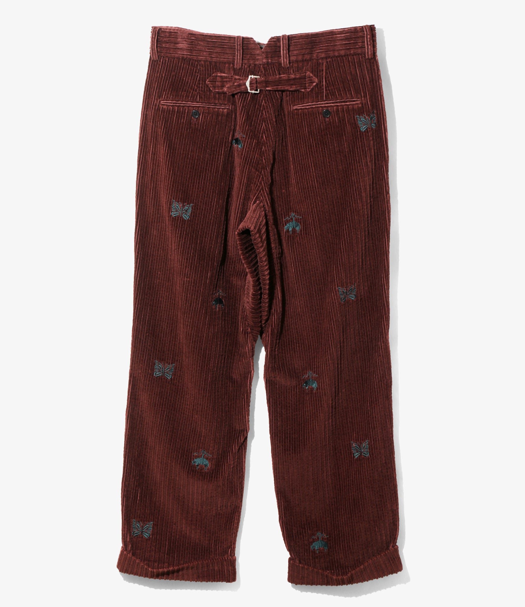 Wide Trousers - Bordeaux Embroidered Corduroy