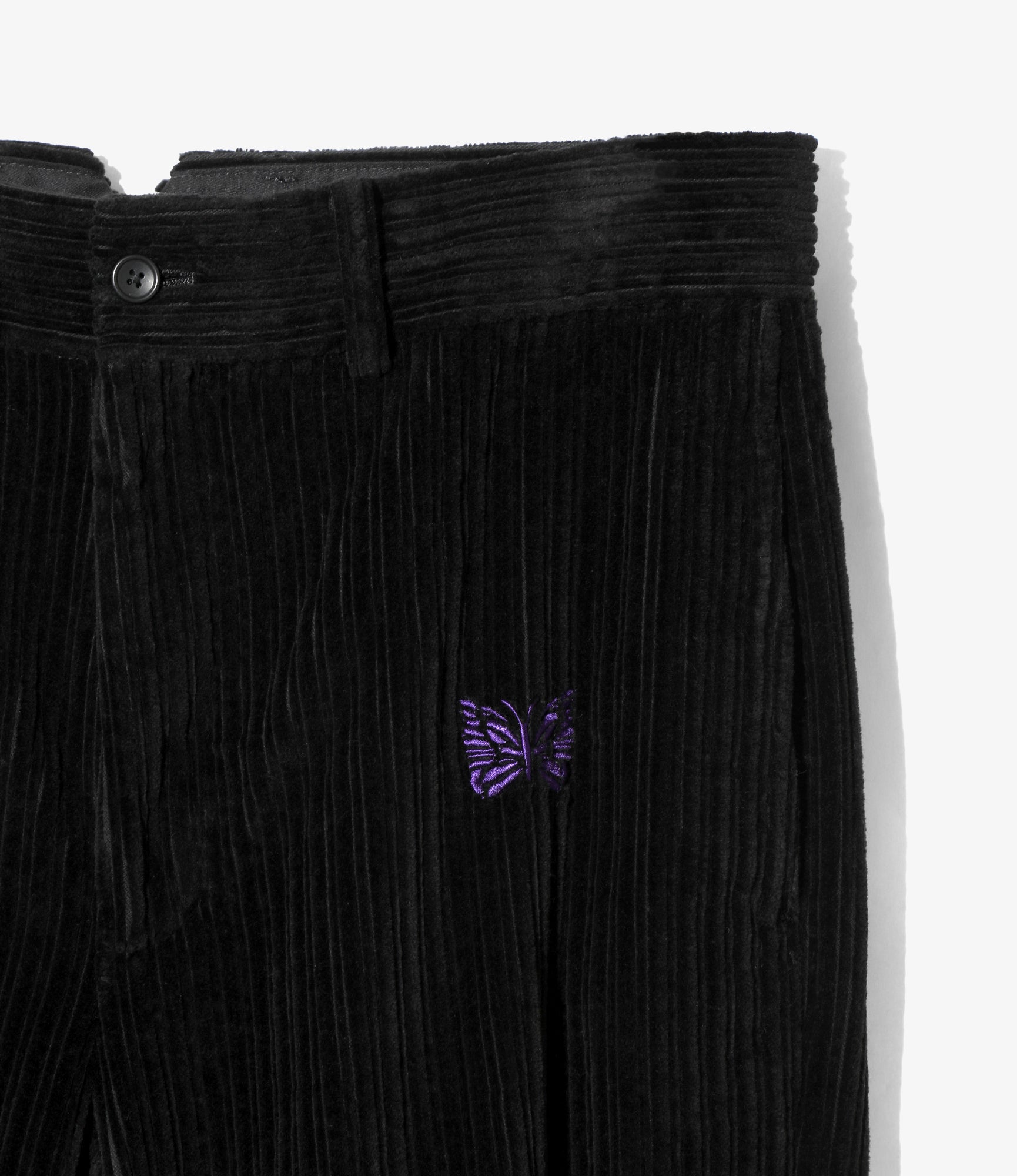 Wide Trousers - Black Embroidered Corduroy