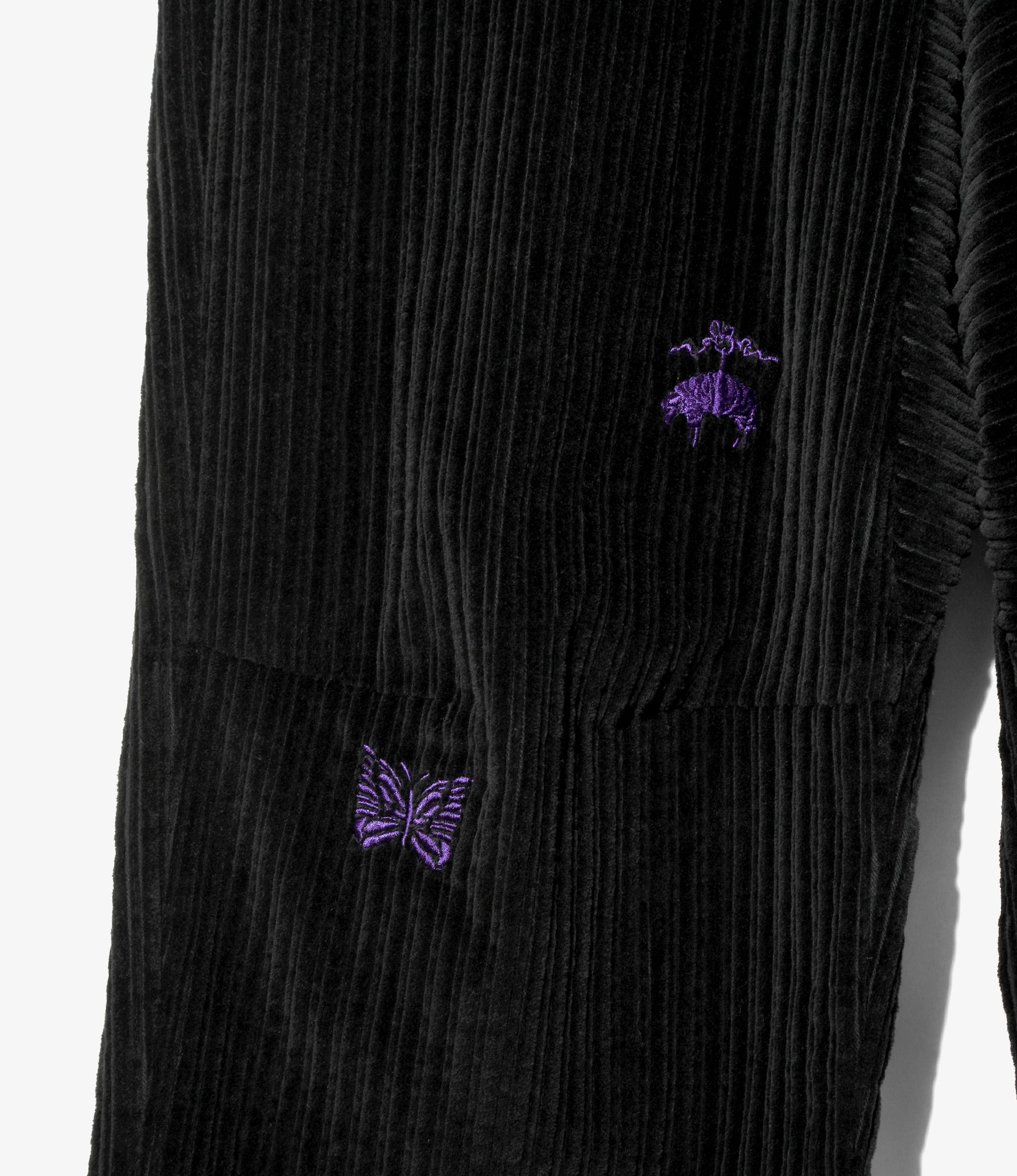 Wide Trousers - Black Embroidered Corduroy