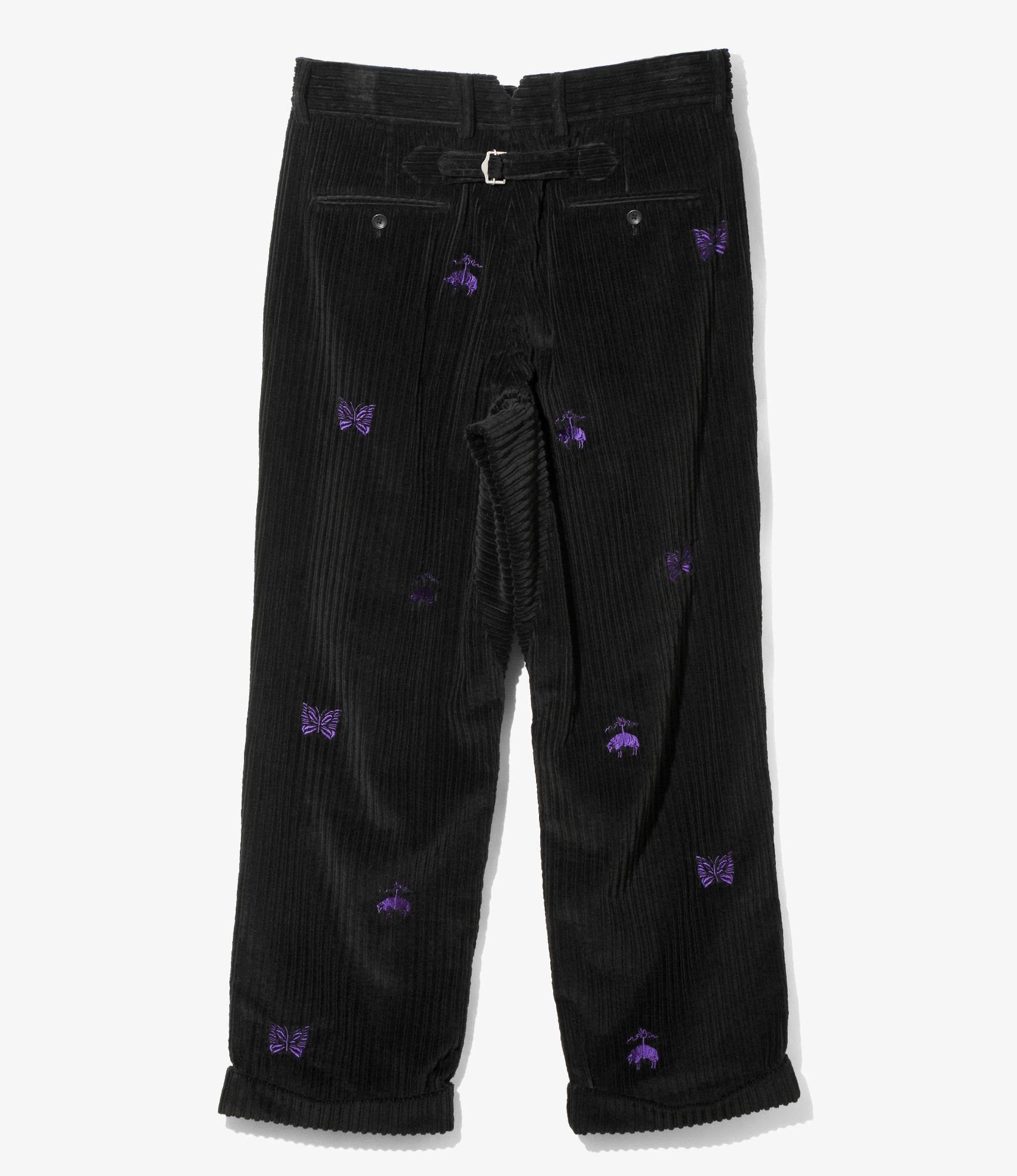 Wide Trousers - Black Embroidered Corduroy