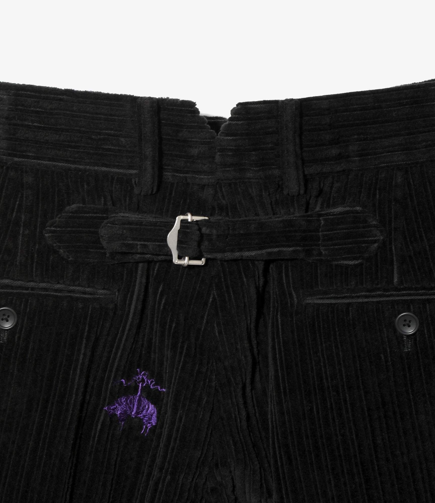 Wide Trousers - Black Embroidered Corduroy