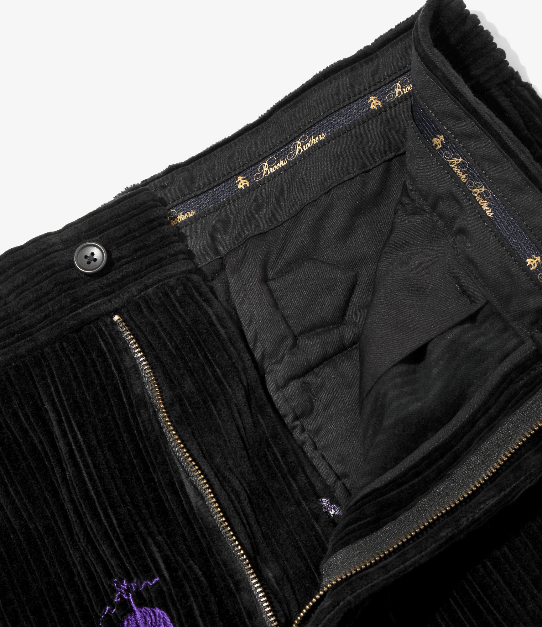 Wide Trousers - Black Embroidered Corduroy