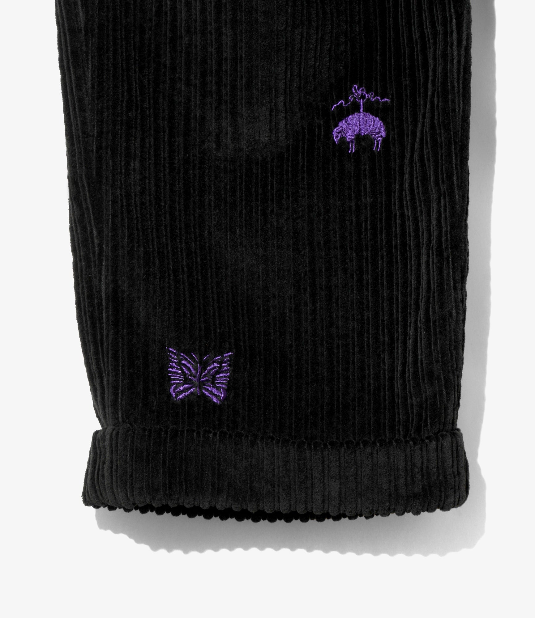 Wide Trousers - Black Embroidered Corduroy