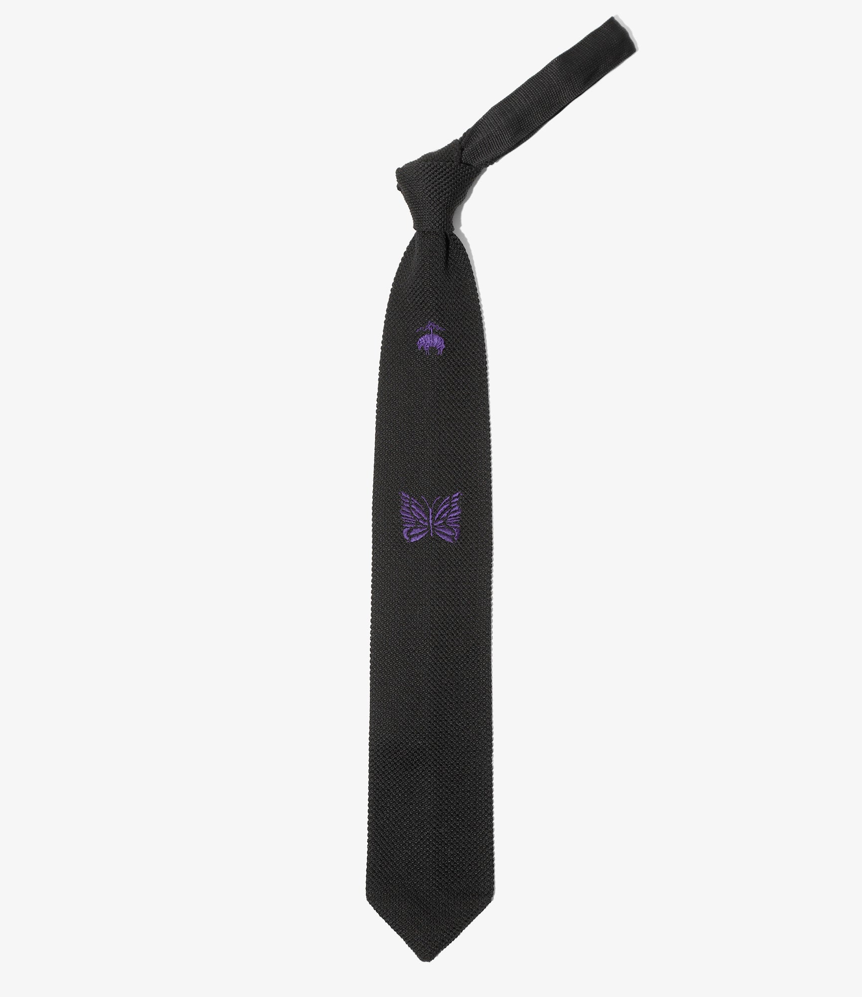 Embroidered Silk Knit Tie – Black