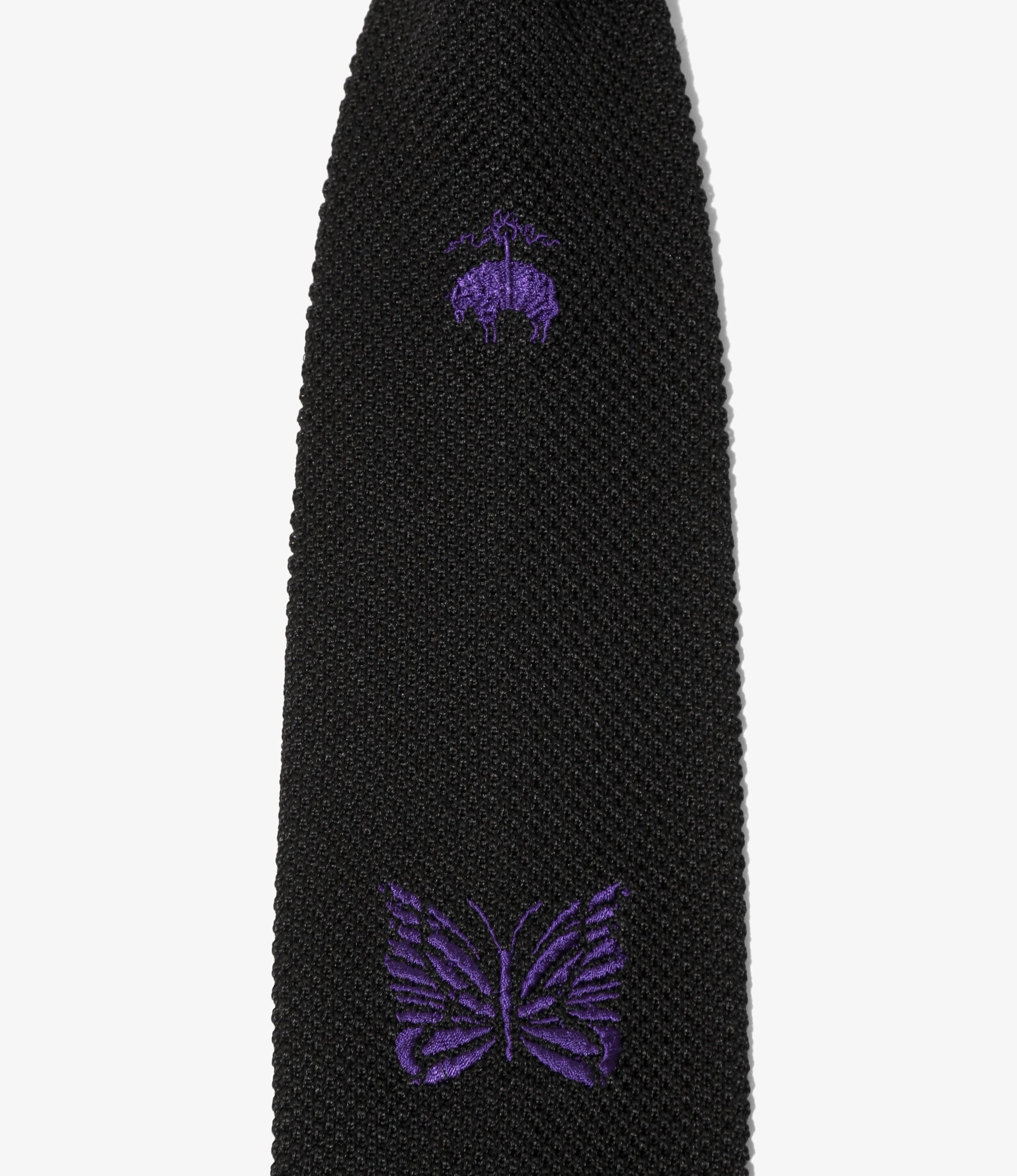 Embroidered Silk Knit Tie – Black
