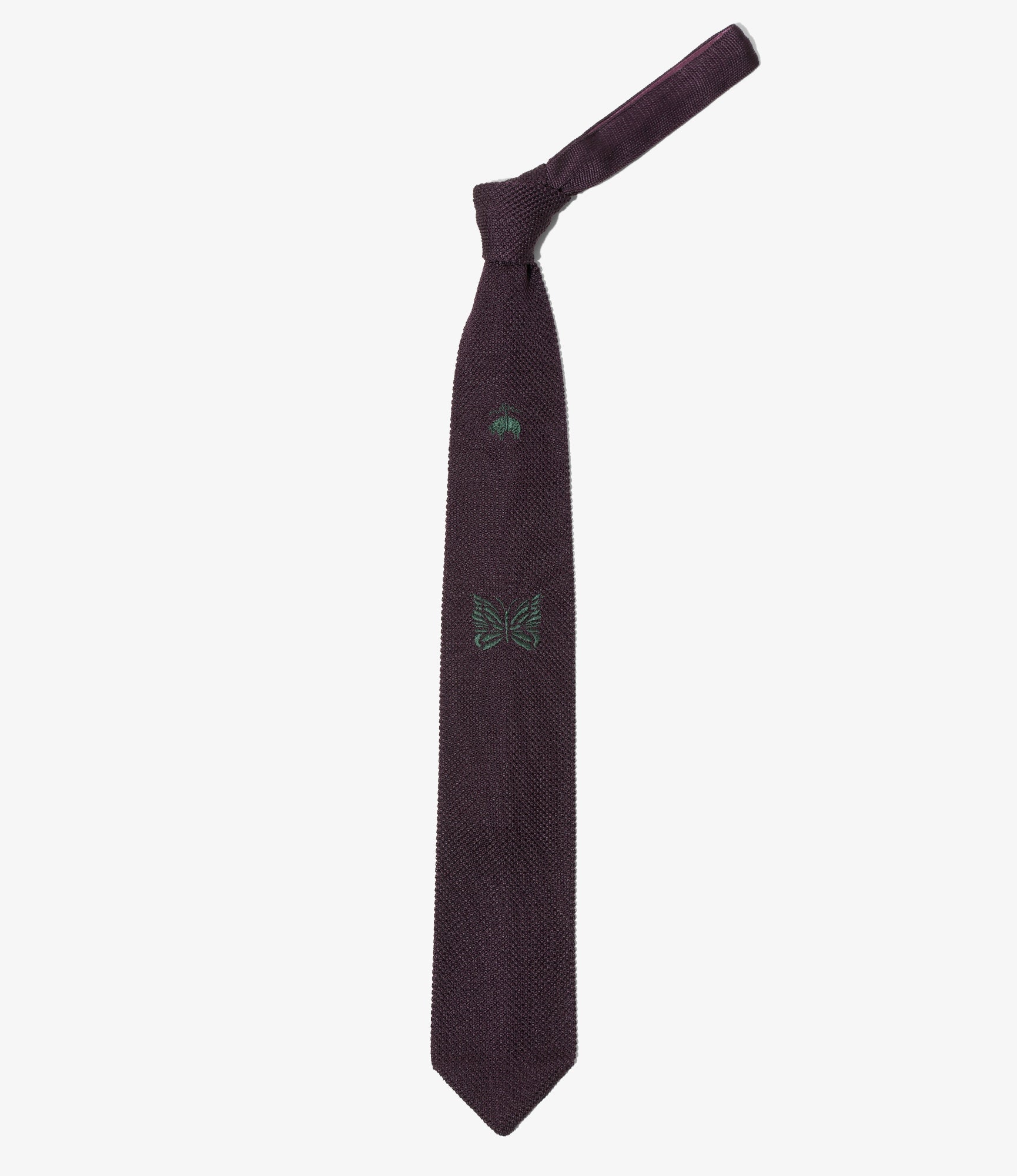 Embroidered Silk Knit Tie – Purple