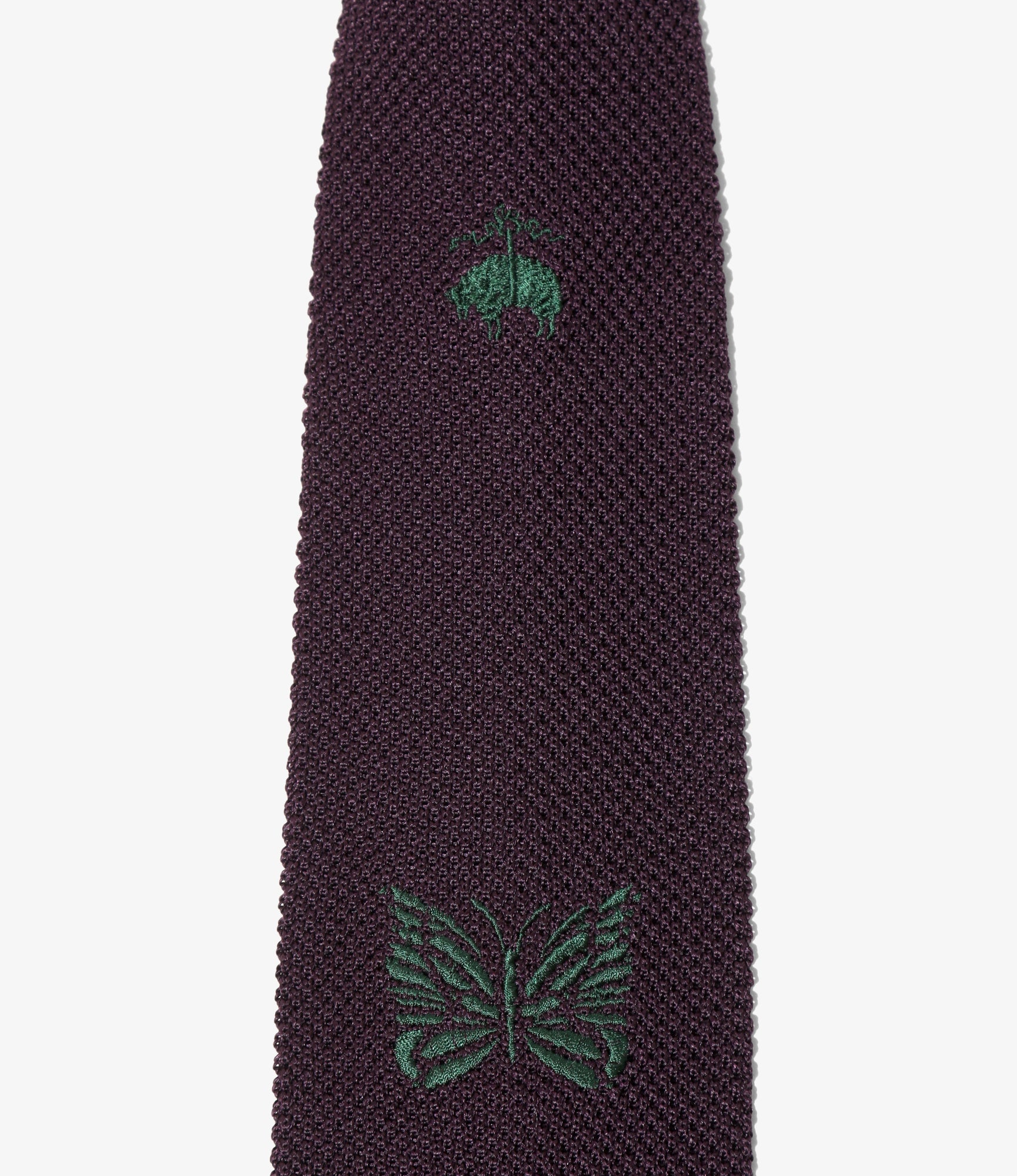 Embroidered Silk Knit Tie – Purple