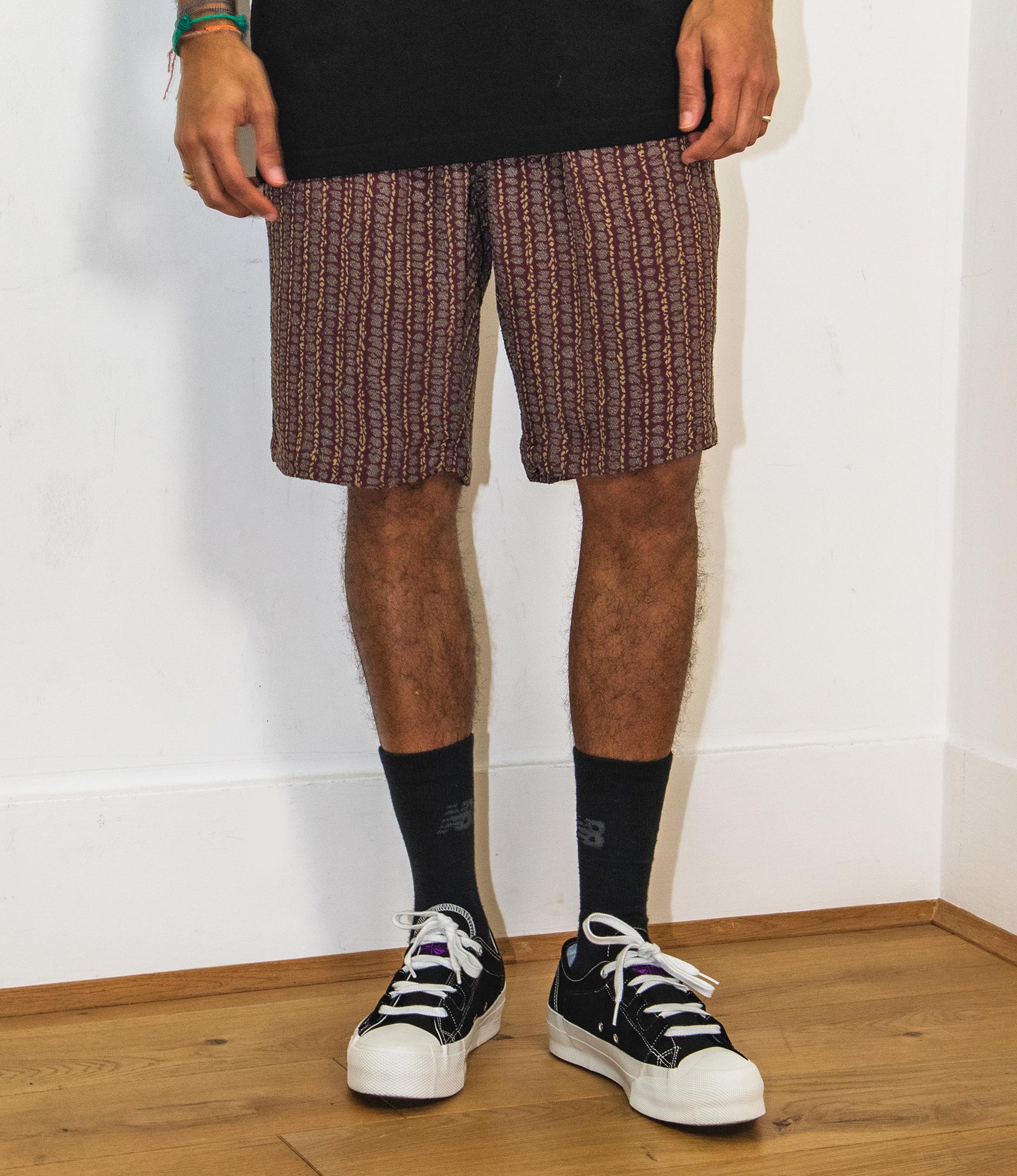 Needles String Cowboy Short - R/AC/PE Abstract Stripe Jq - Bordeaux – Needles – Nepenthes London