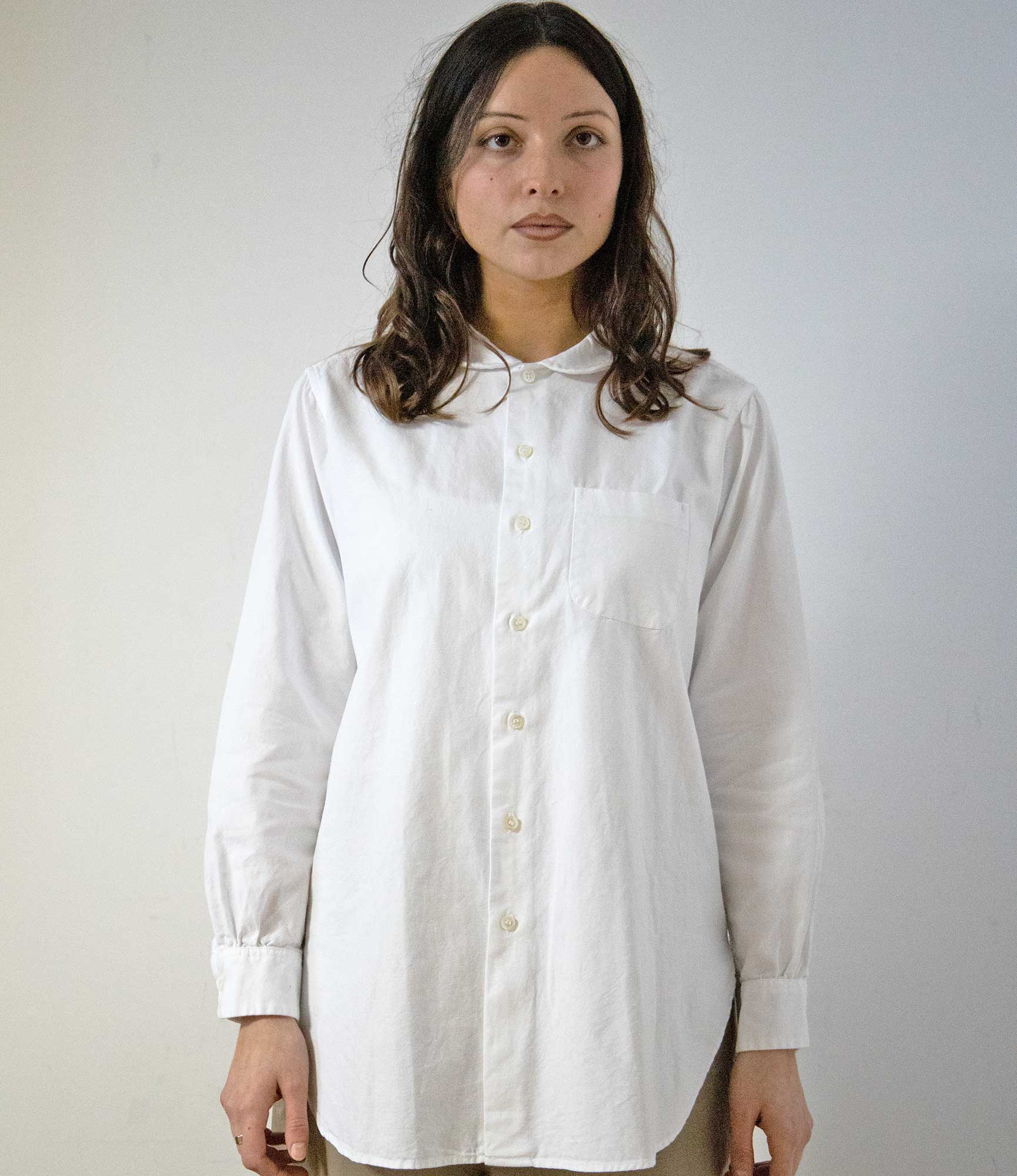 Engineered Garments Rounded Collar Shirt - White Cotton Oxford