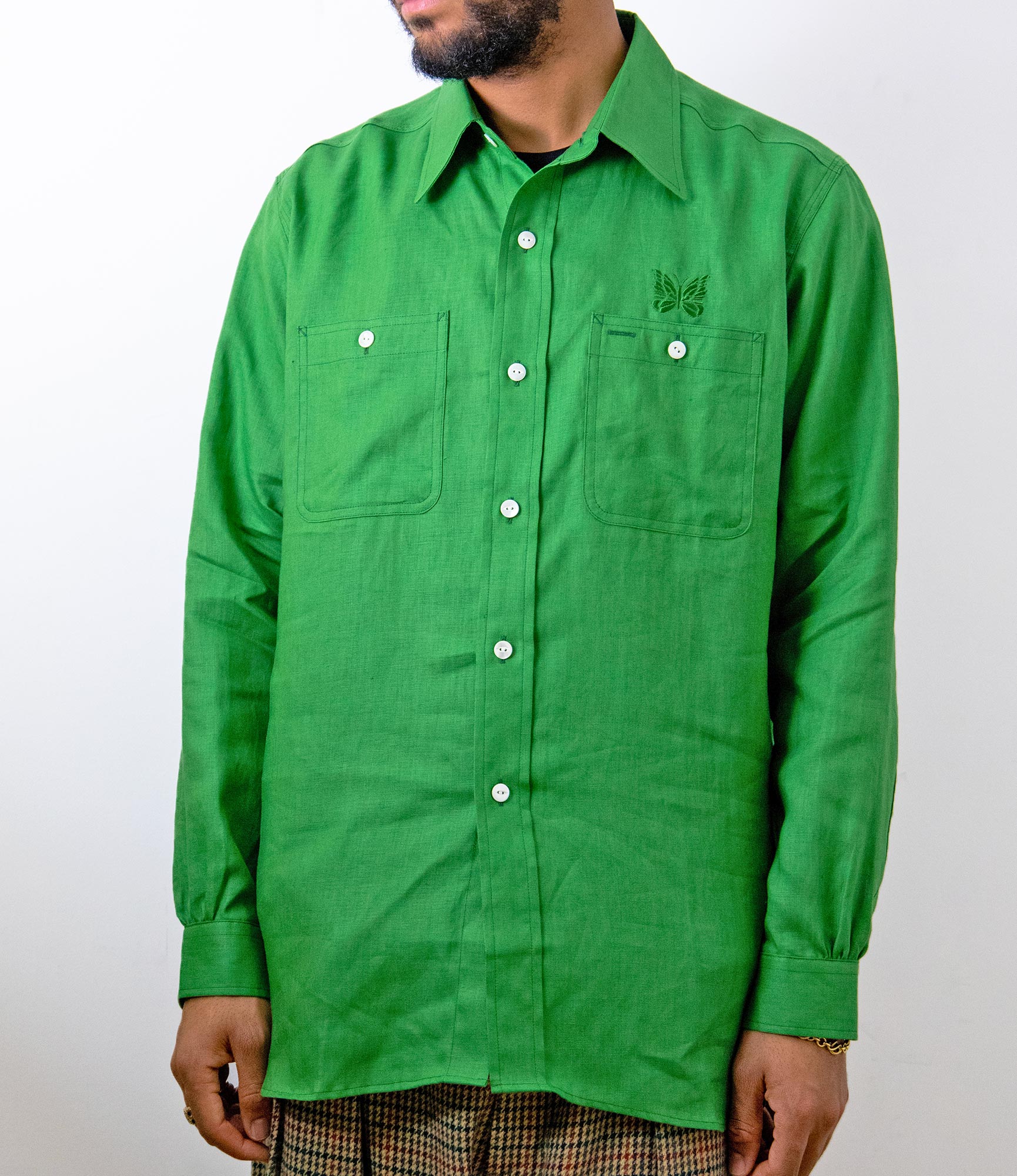 Needles Work Shirt - Linen Canvas - Green