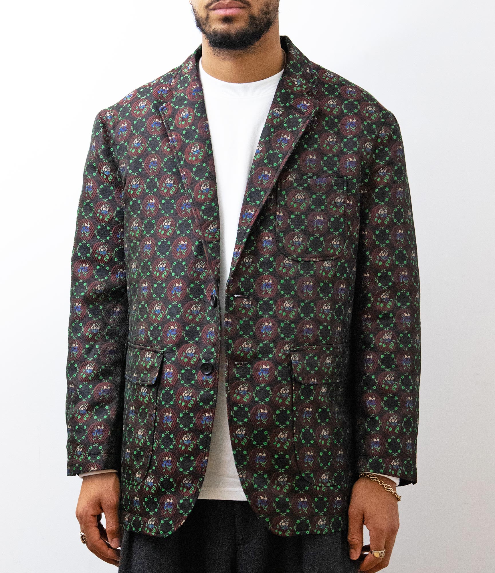 Engineered Garments Ivy Blazer - Black Polyester Floral Jacquard – Engineered Garments – Nepenthes London