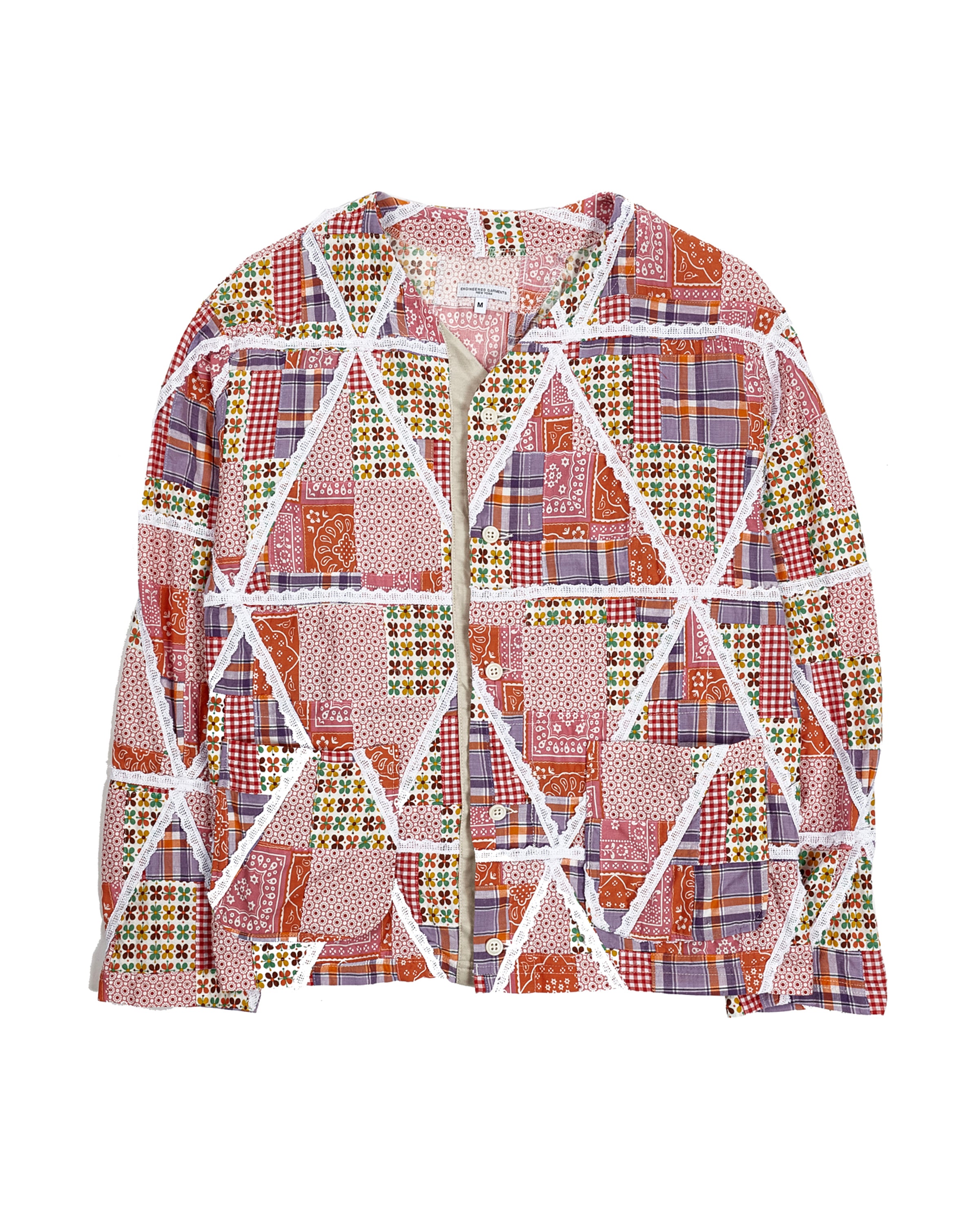 Engineered Garments Knit Cardigan - Orange Cotton Lace Patchwork