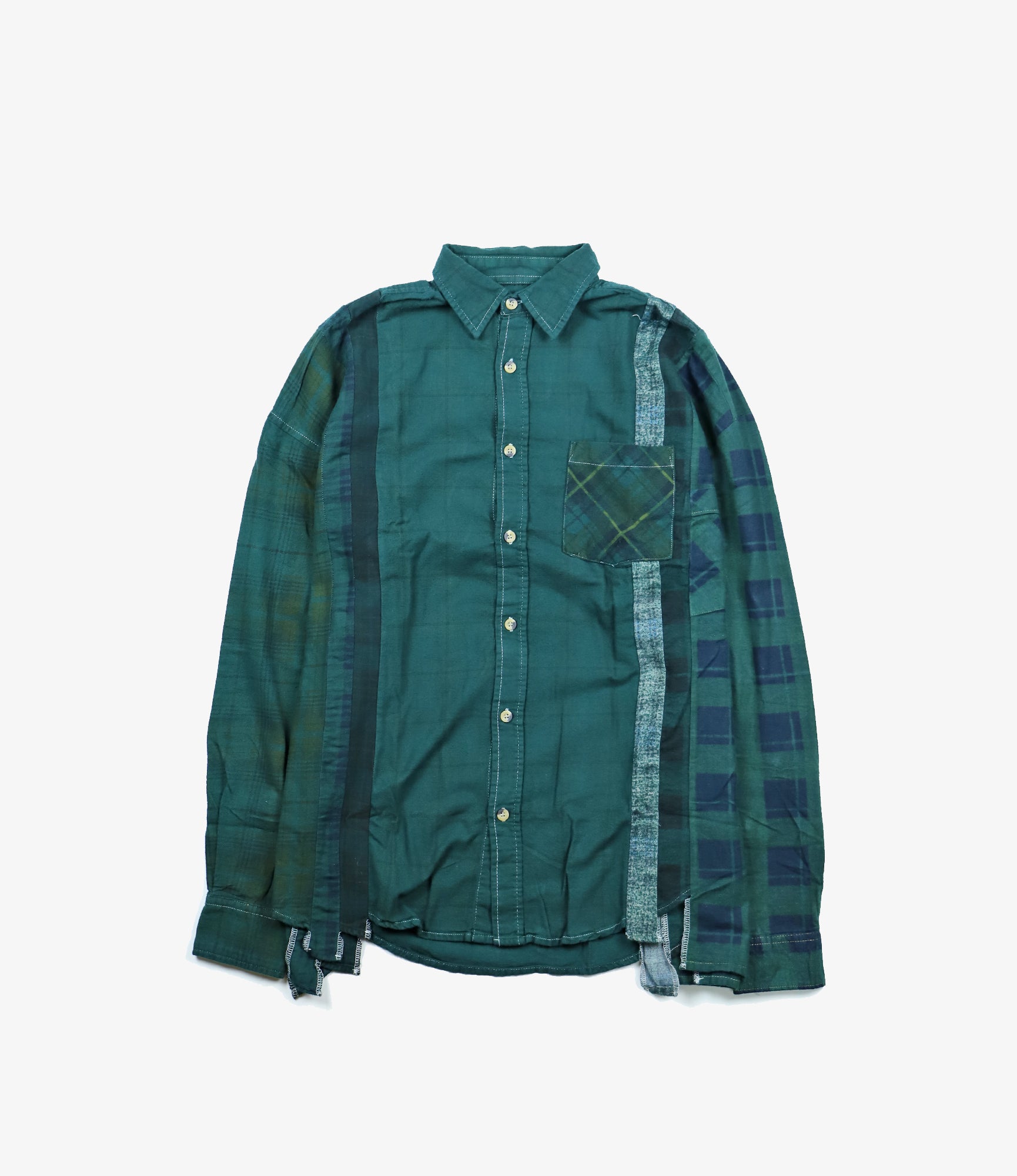 Rebuild by Needles Flannel Shirt - 7 Cuts Wide / Over Dye - Green