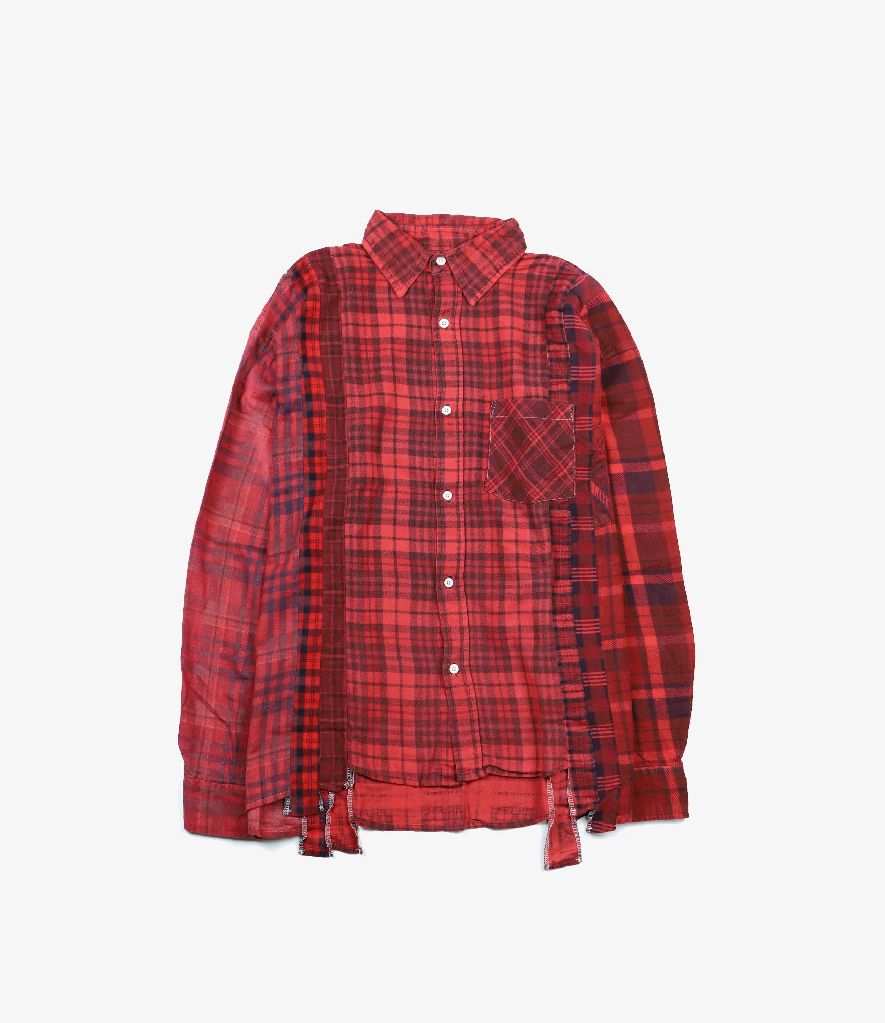 Rebuild by Needles Flannel Shirt - 7 Cuts Wide Shirt / Over Dye - Red