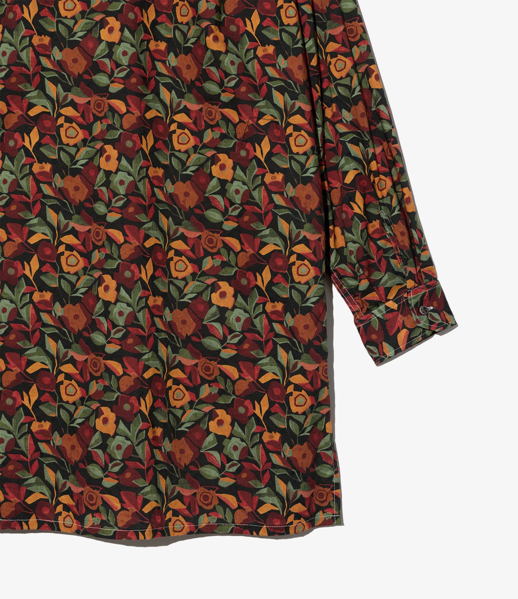 Banded Collar Long Shirt – Orange/Black Rose Print