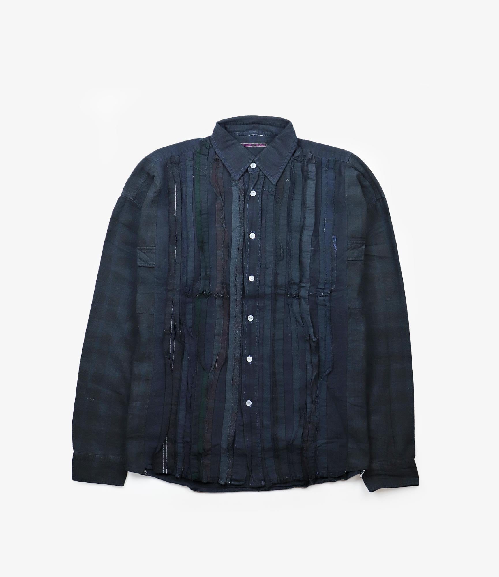 Flannel Shirt - Ribbon Wide Shirt / Over Dye - Black