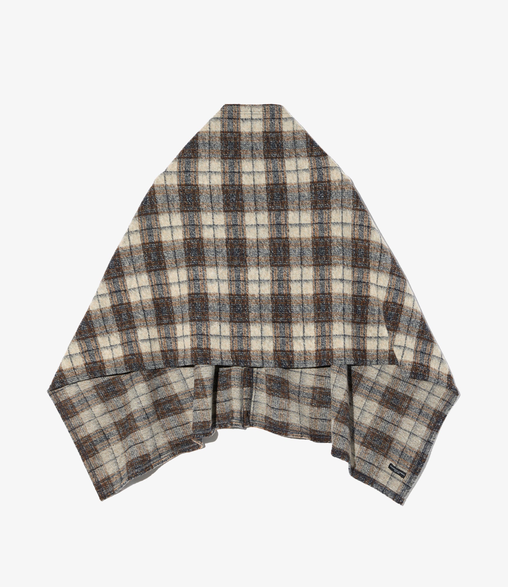 Button Shawl – Khaki/Navy Plaid Wool Blend