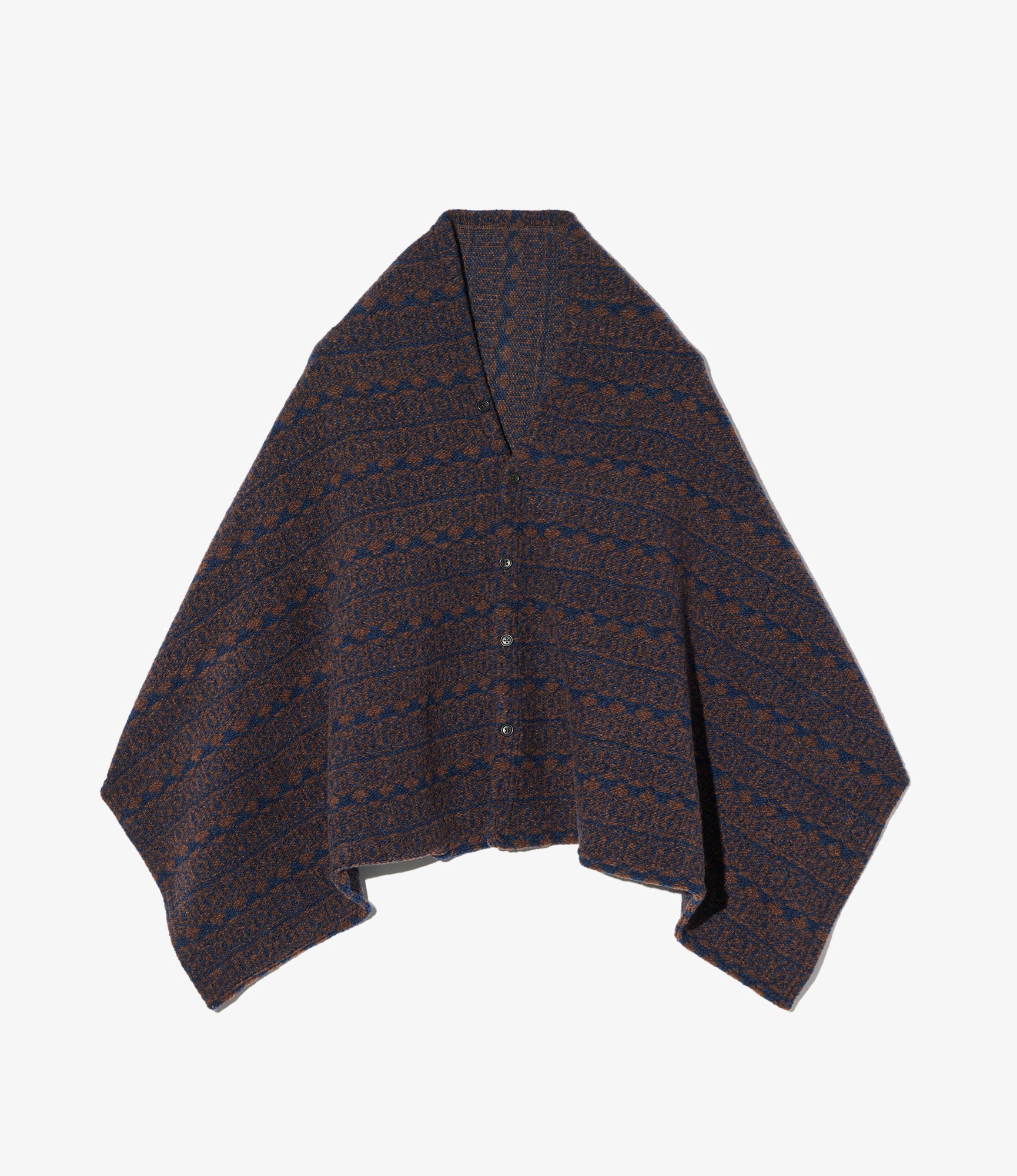 Button Shawl – Brown/Navy Horizontal Stripe