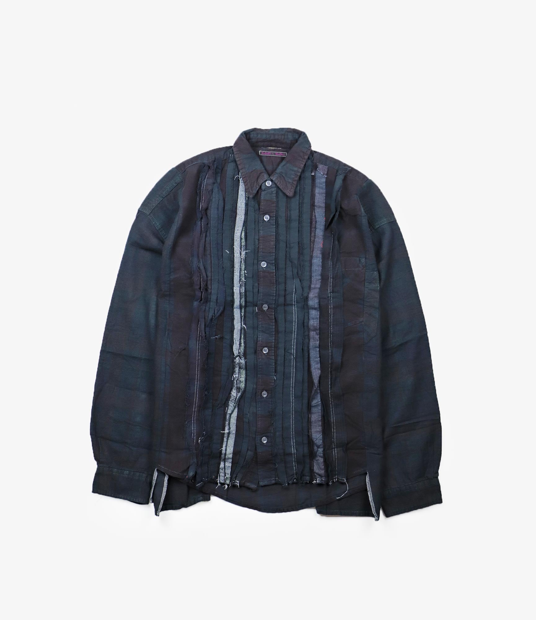 Flannel Shirt - Ribbon Wide Shirt / Over Dye - Black