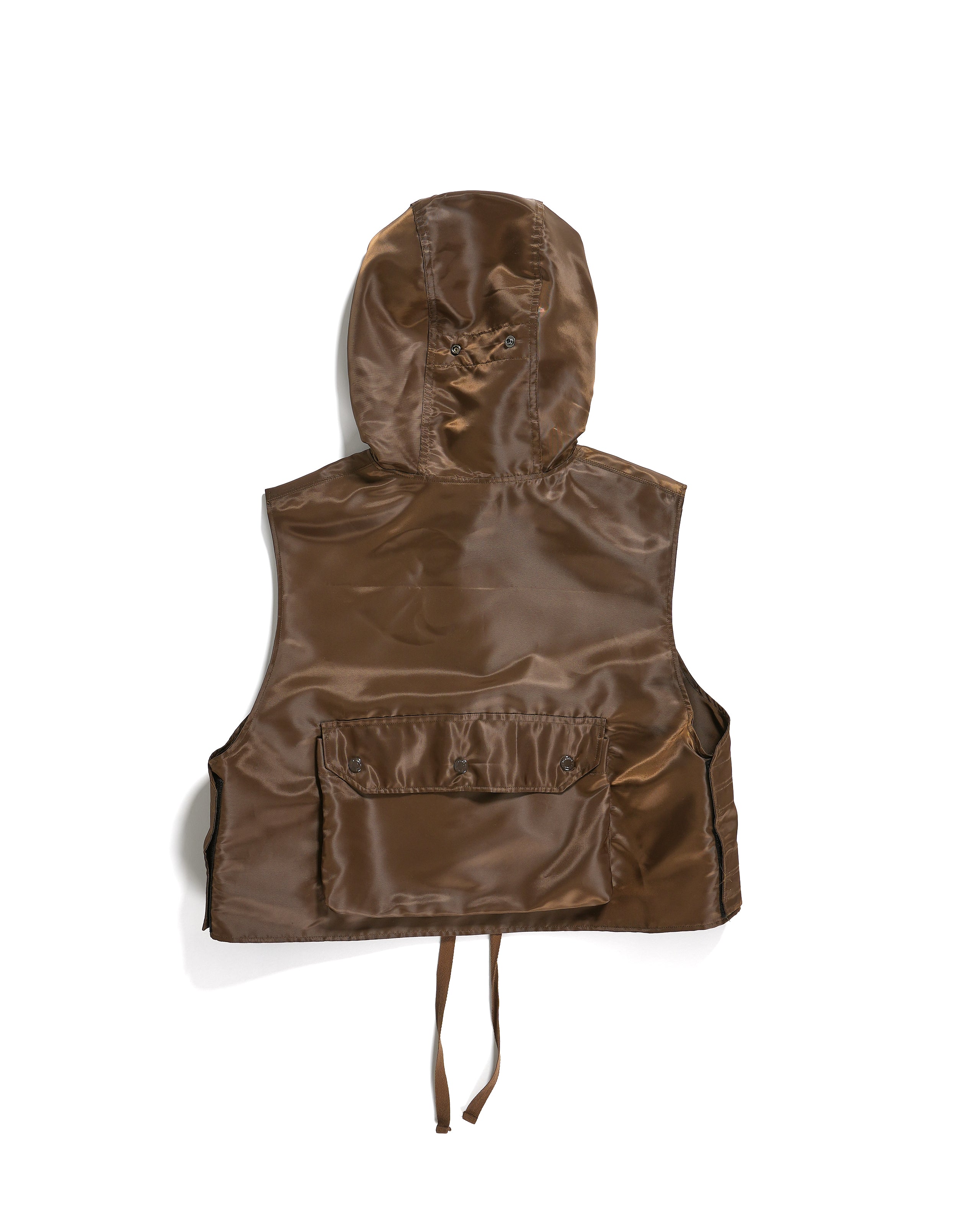 Engineered Garments Hooded Short Vest - Brown Polyester Pilot Twill