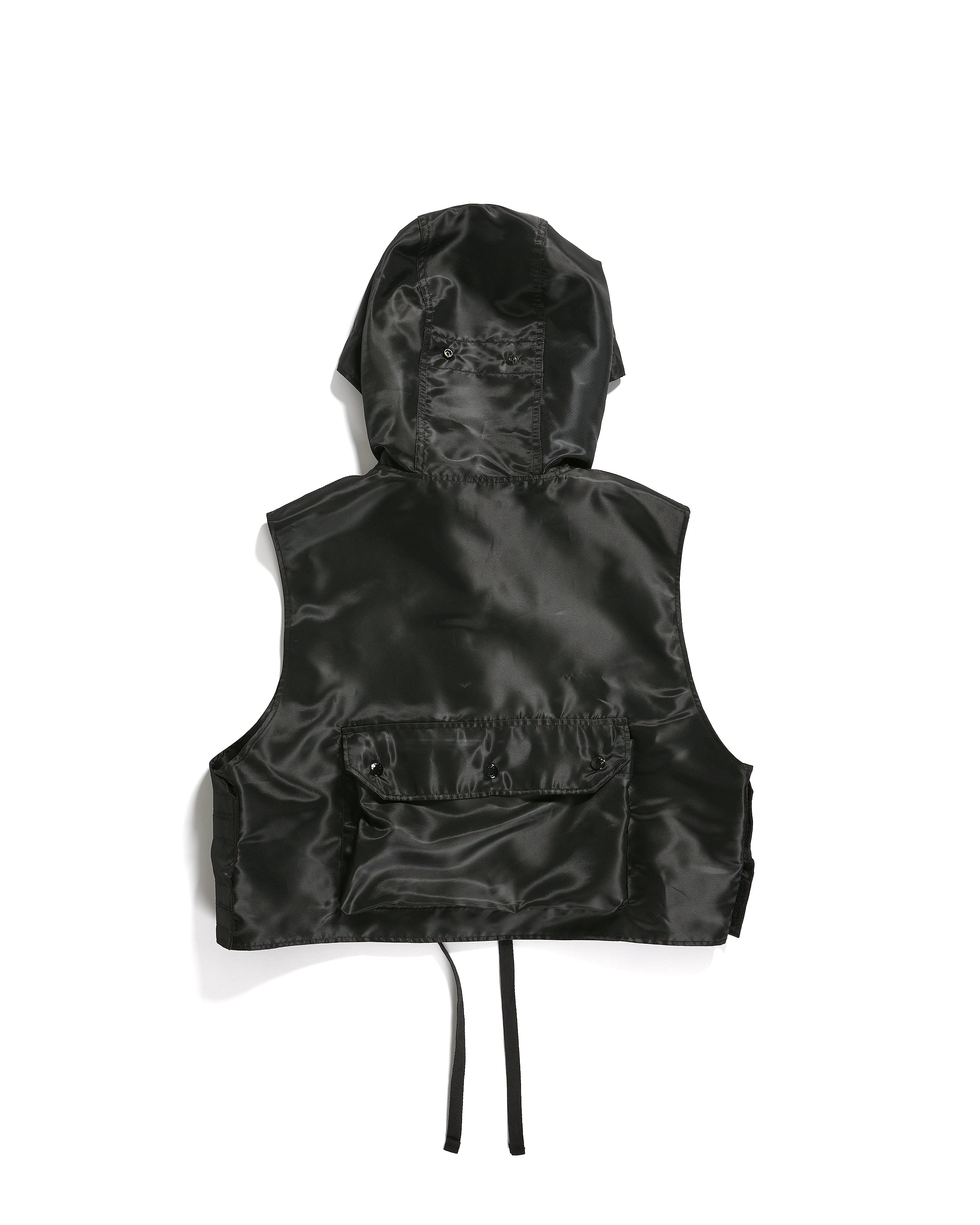 Engineered Garments Hooded Short Vest - Black Polyester Pilot Twill