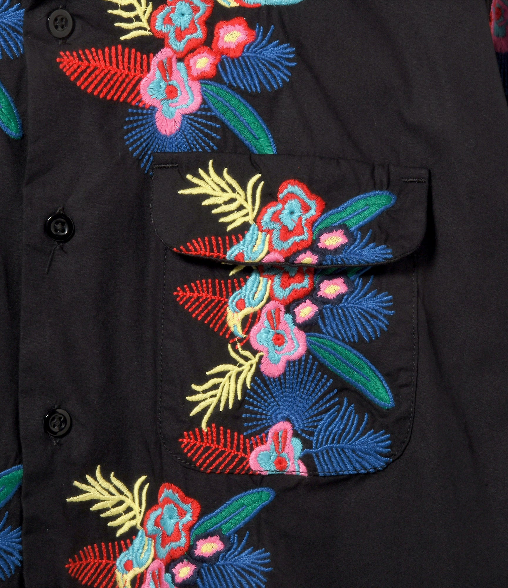 Classic Shirt – Black Floral Embroidery Cotton Sheeting