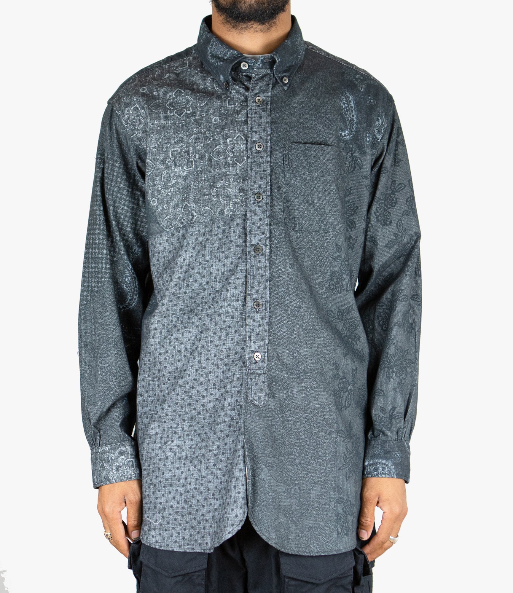 19th Century BD Shirt – Black/Grey Block Print Cotton