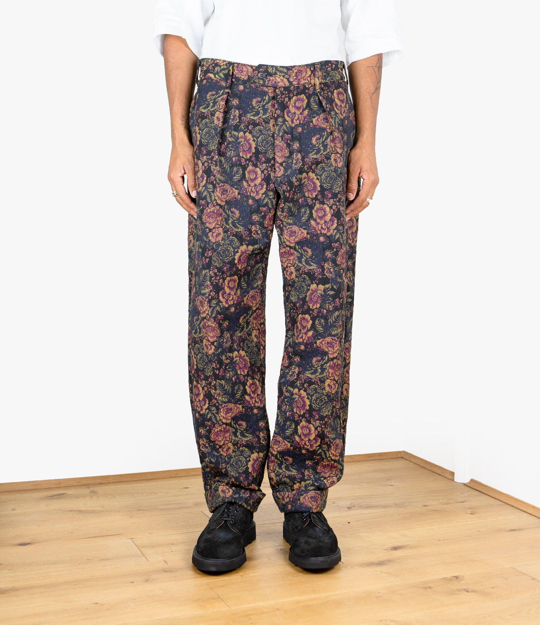 Carlyle Pant – Black/Gold Floral Jacquard Poly Cotton