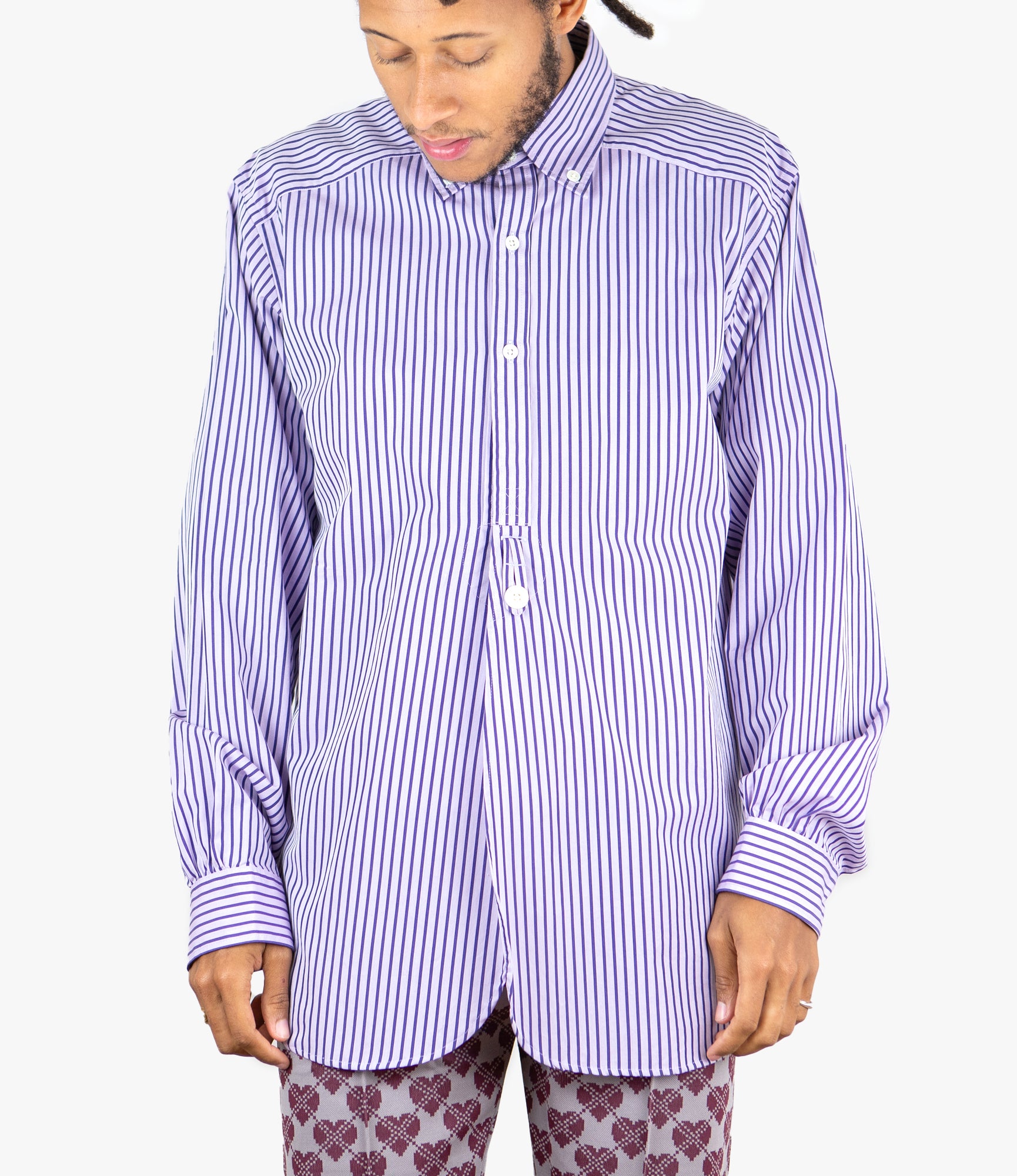 EDW Shirt – Purple Cotton Stripe Cloth