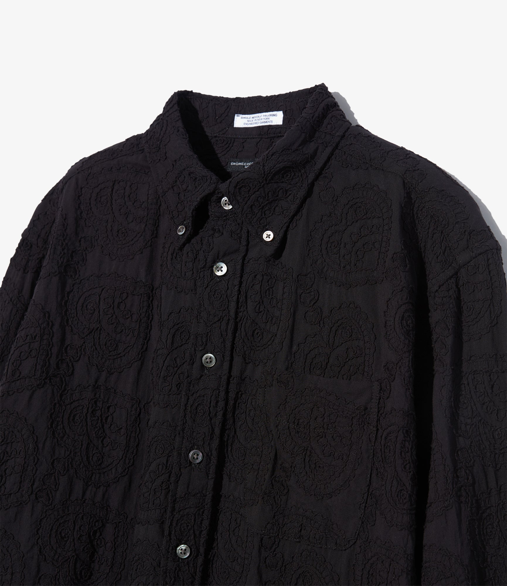 19th Century Button Down Shirt – Black Paisley Embroidered Cotton
