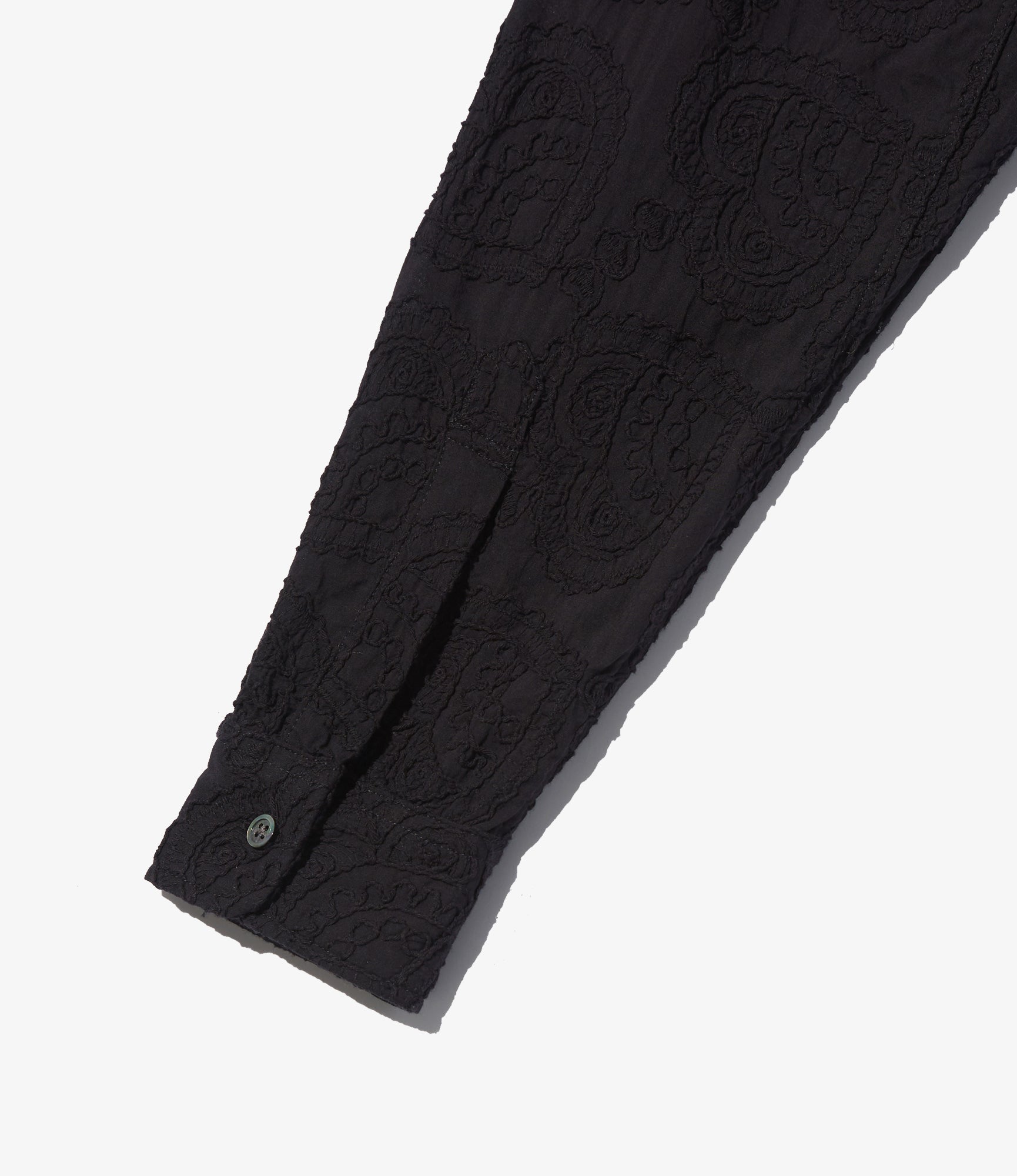 19th Century Button Down Shirt – Black Paisley Embroidered Cotton