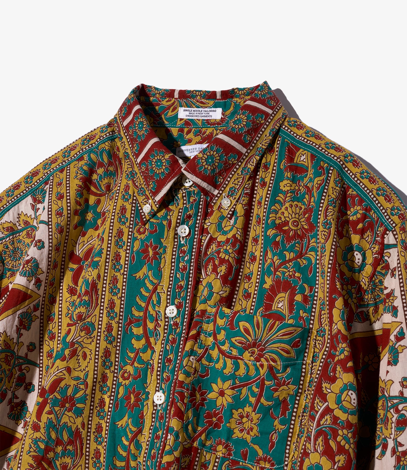 19th Century BD Shirt – Jade/Khaki Floral Stripe Cotton Lawn