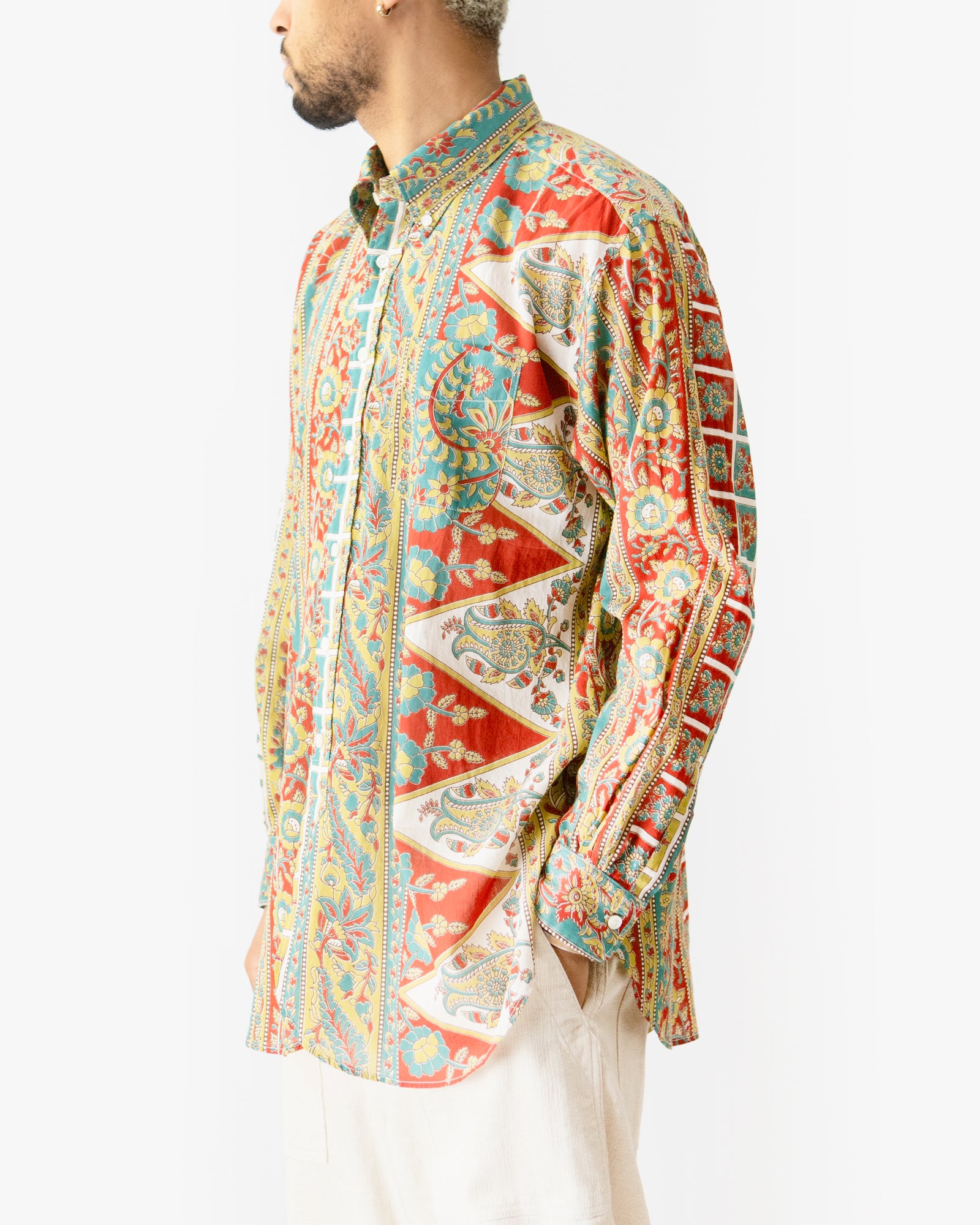 19th Century BD Shirt – Jade/Khaki Floral Stripe Cotton Lawn