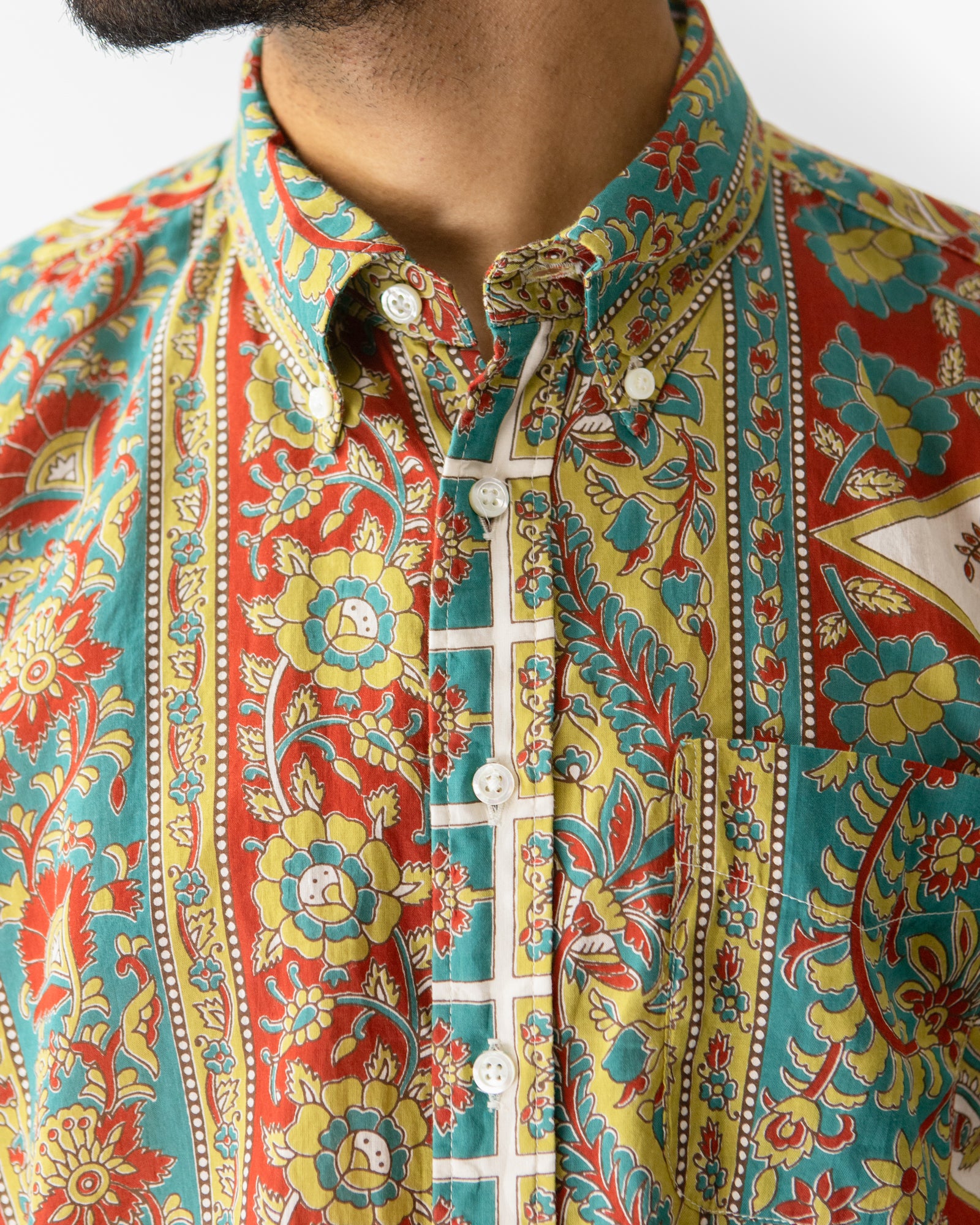 19th Century BD Shirt – Jade/Khaki Floral Stripe Cotton Lawn